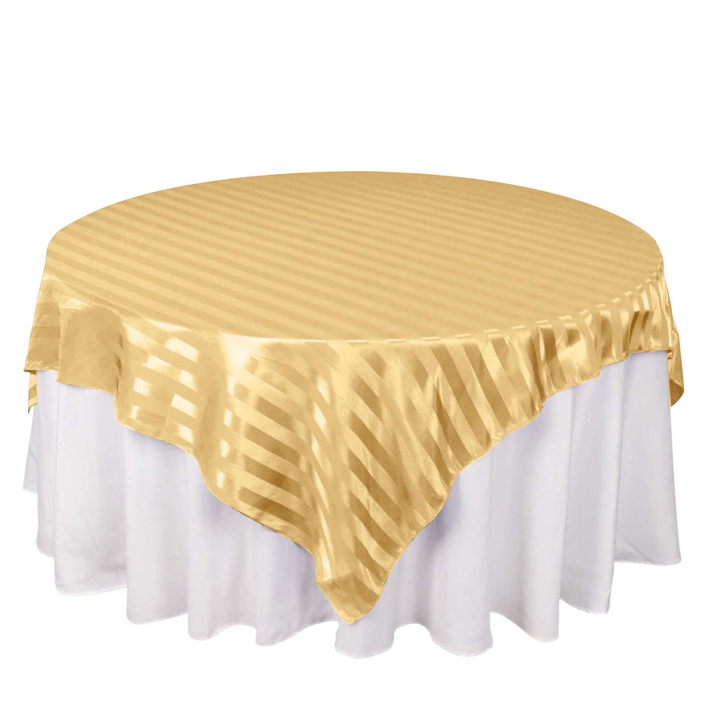 Satin 72"x72" Table Overlay Square Tablecloth Champagne - Stripe Table Topper Pro Linens