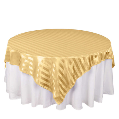 Satin 72"x72" Table Overlay Square Tablecloth Champagne - Stripe Table Topper Pro Linens