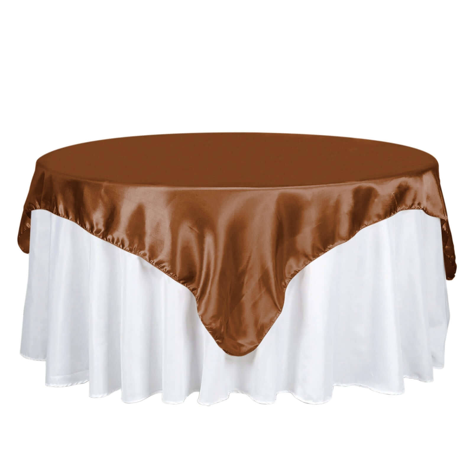 Satin 72"x72" Table Overlay Square Tablecloth Cinnamon Brown - Smooth Finish Table Cover Pro Linens