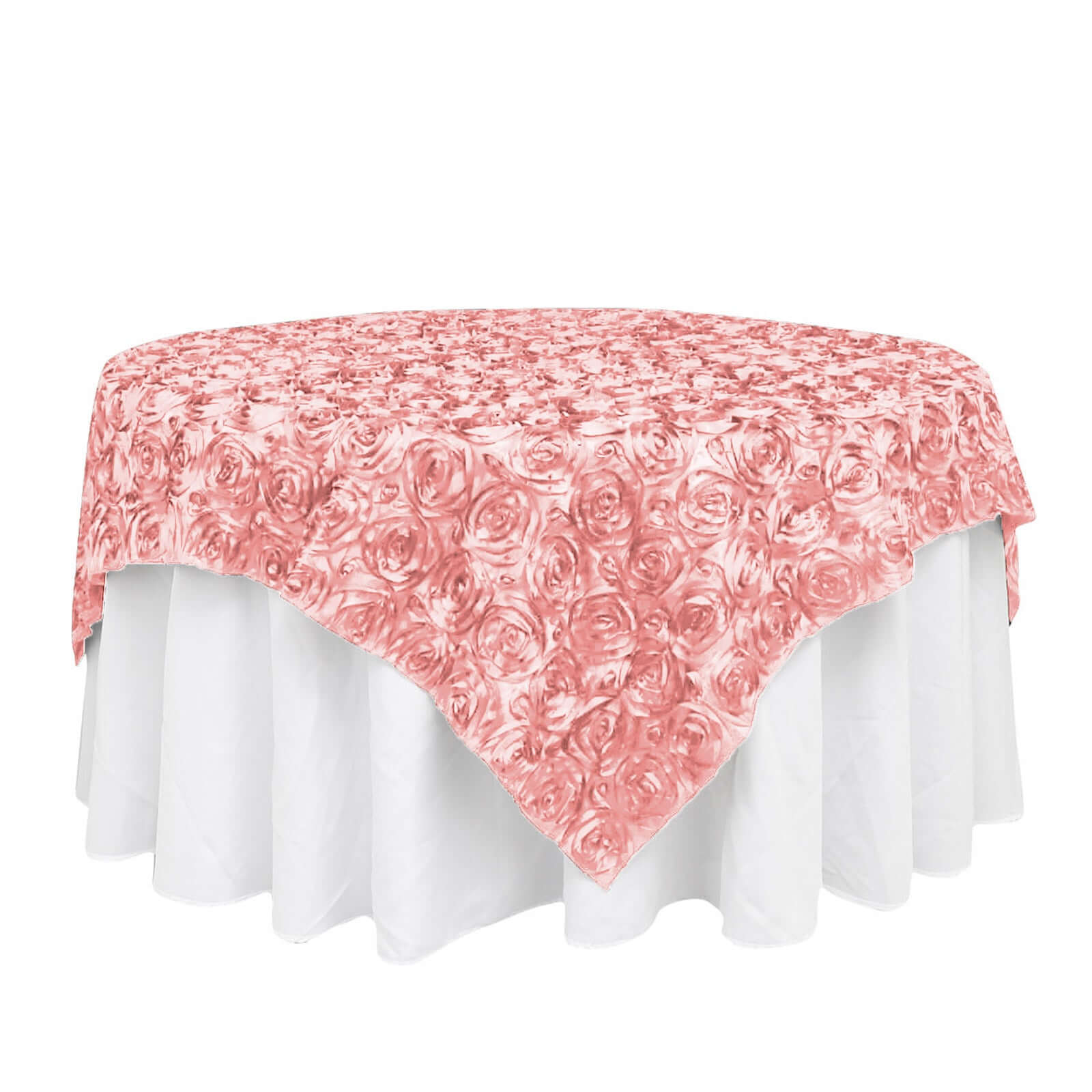 Satin 72"x72" Table Overlay Square Tablecloth Dust Rose - 3D Rosette Table Cover Pro Linens