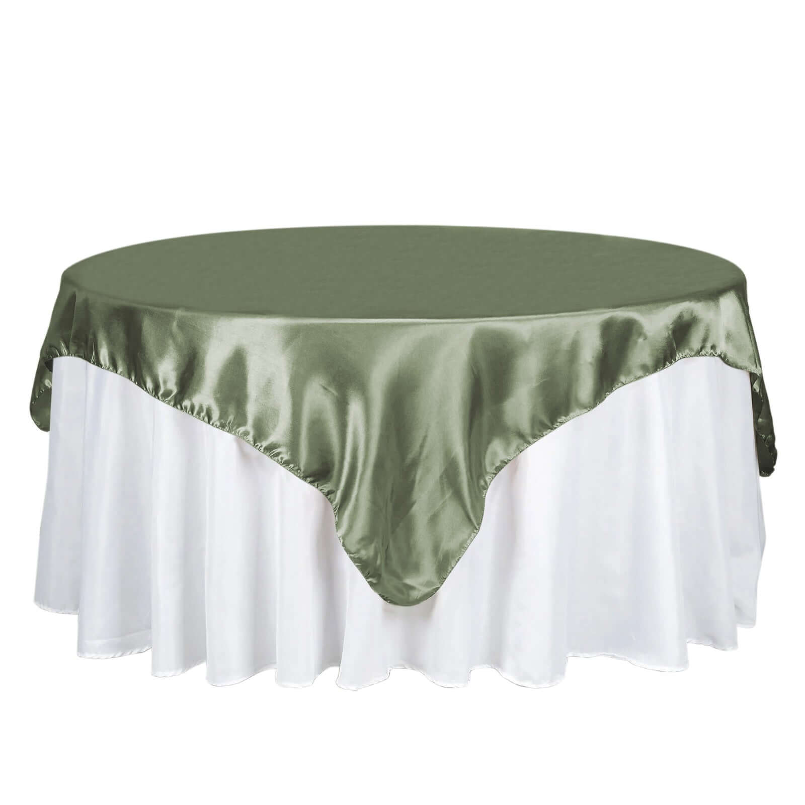 Satin 72"x72" Table Overlay Square Tablecloth Dusty Sage Green - Smooth Finish Table Cover Pro Linens