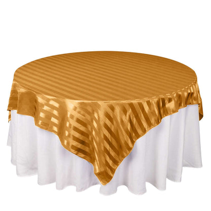 Satin 72"x72" Table Overlay Square Tablecloth Gold - Stripe Table Topper Pro Linens