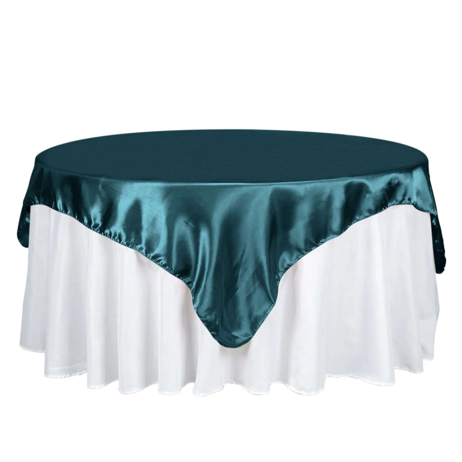 Satin 72"x72" Table Overlay Square Tablecloth Peacock Teal - Smooth Finish Table Cover Pro Linens