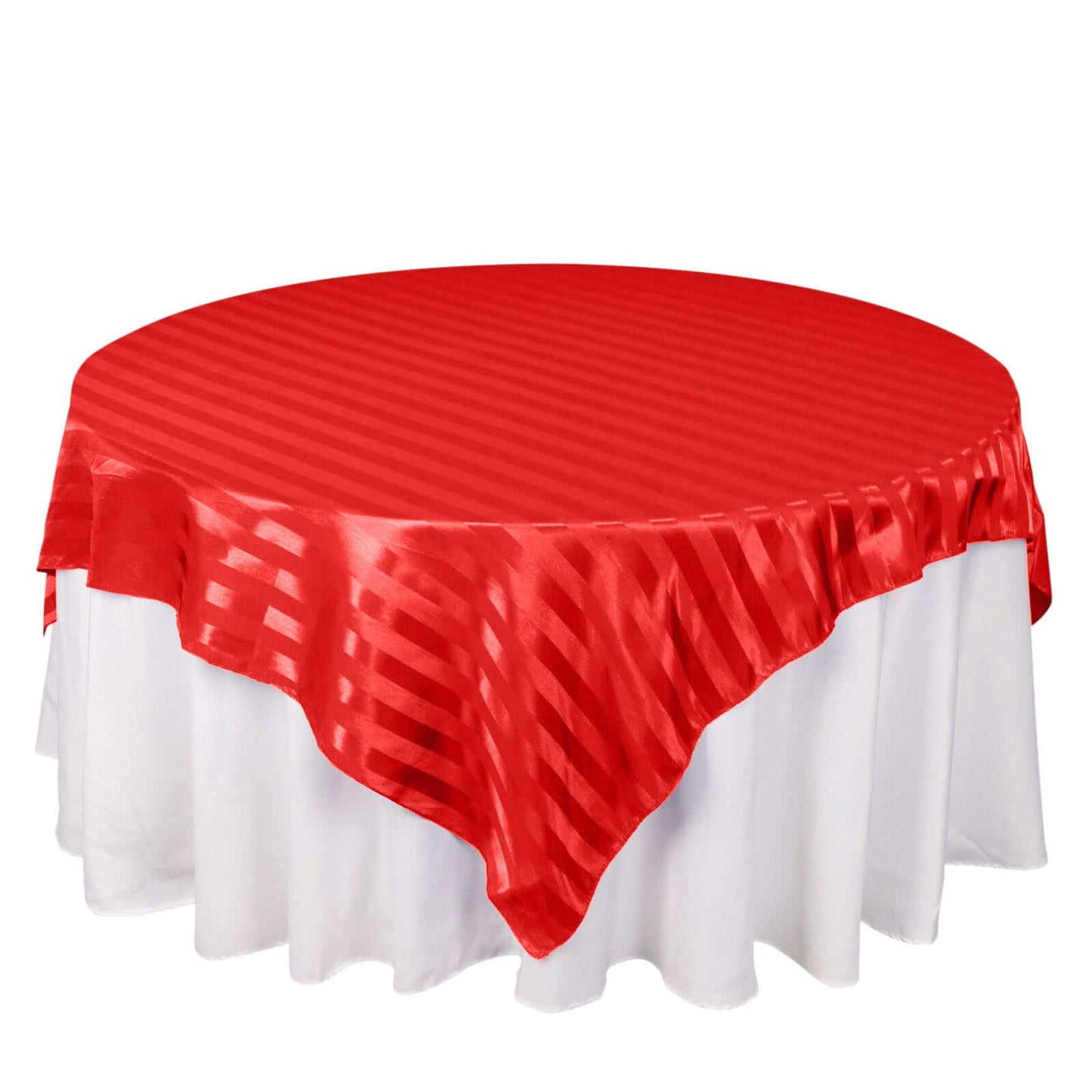 Satin 72"x72" Table Overlay Square Tablecloth Red - Stripe Table Topper Pro Linens