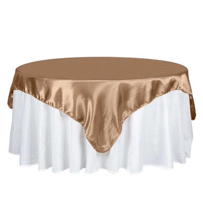 Satin 72"x72" Table Overlay Square Tablecloth Taupe - Smooth Finish Table Cover Pro Linens