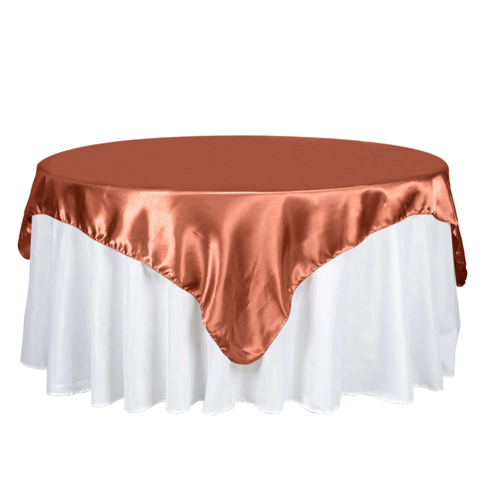 Satin 72"x72" Table Overlay Square Tablecloth Terracotta (Rust) - Smooth Finish Table Cover Pro Linens