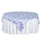 Satin 72"x72" Table Overlay Square Tablecloth White Blue - French Toile Floral Design for Stylish Celebrations Pro Linens