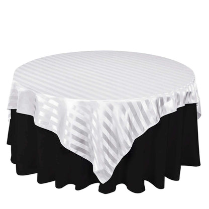 Satin 72"x72" Table Overlay Square Tablecloth White - Stripe Design for Stylish Celebrations Pro Linens