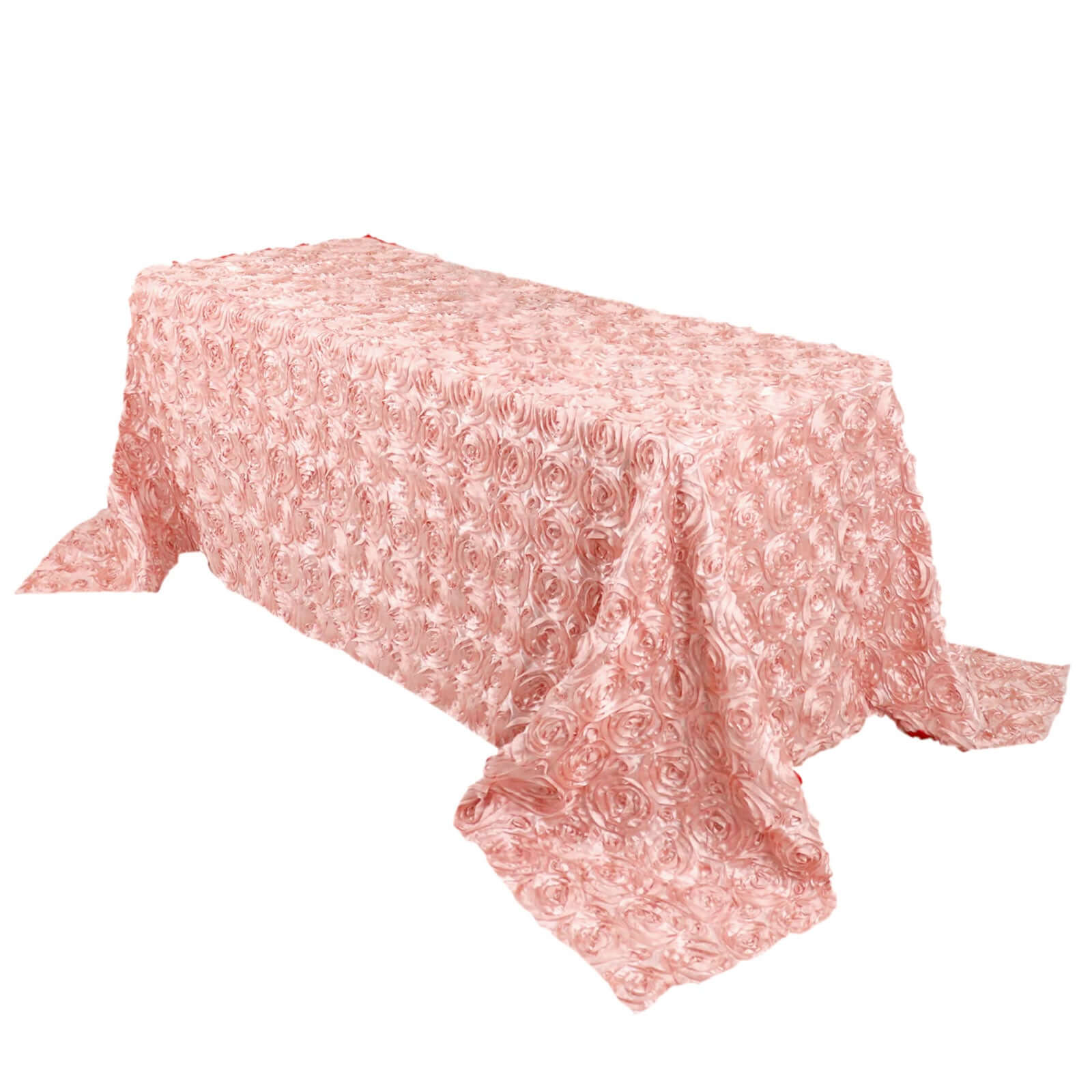 Satin 90"x132" Rectangle Tablecloth Dusty Rose - Grandiose 3D Rosette Seamless Table Cover Pro Linens