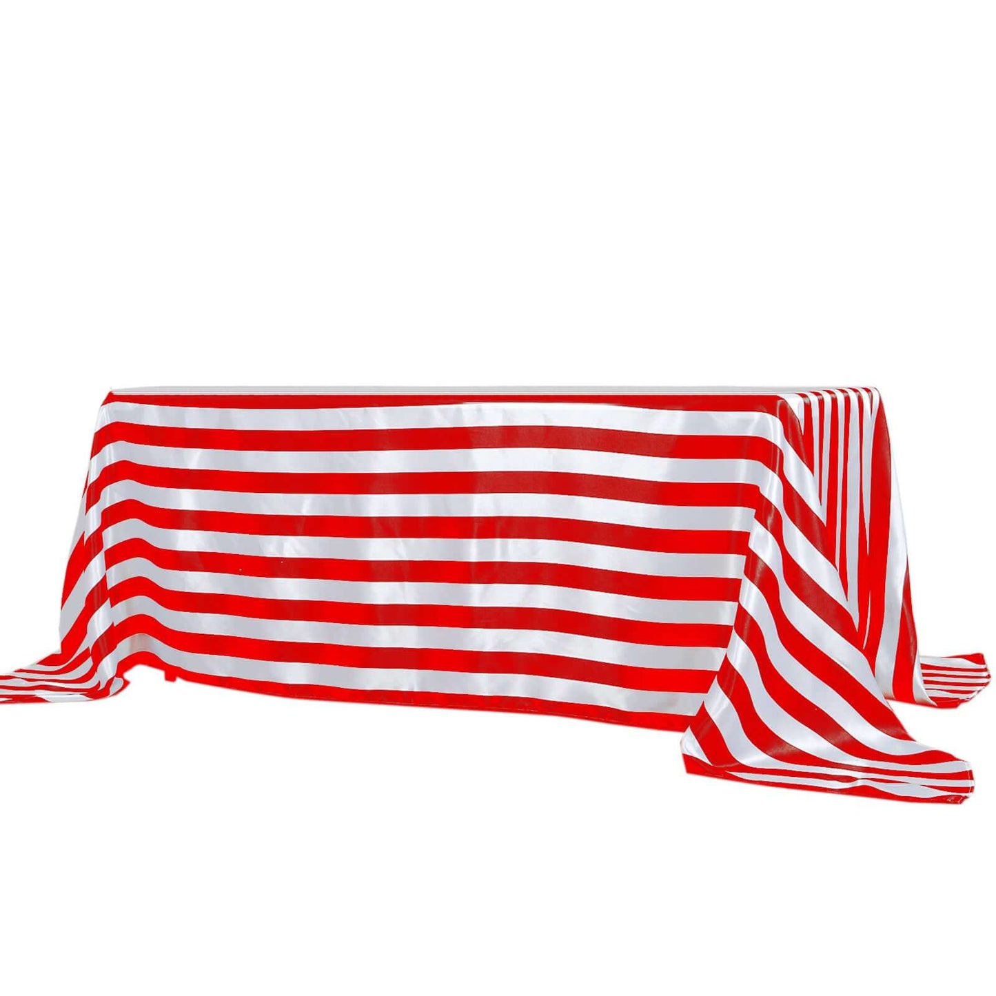 Satin 90"x132" Rectangle Tablecloth Red/White - Stripe Design with Seamless Silky Smooth Finish Table Cover Pro Linens