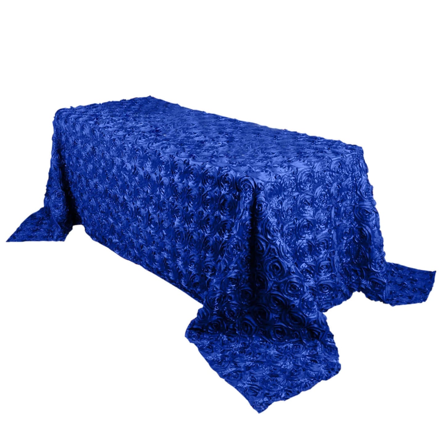 Satin 90"x132" Rectangle Tablecloth Royal Blue - Grandiose 3D Rosette Seamless Table Cover Pro Linens