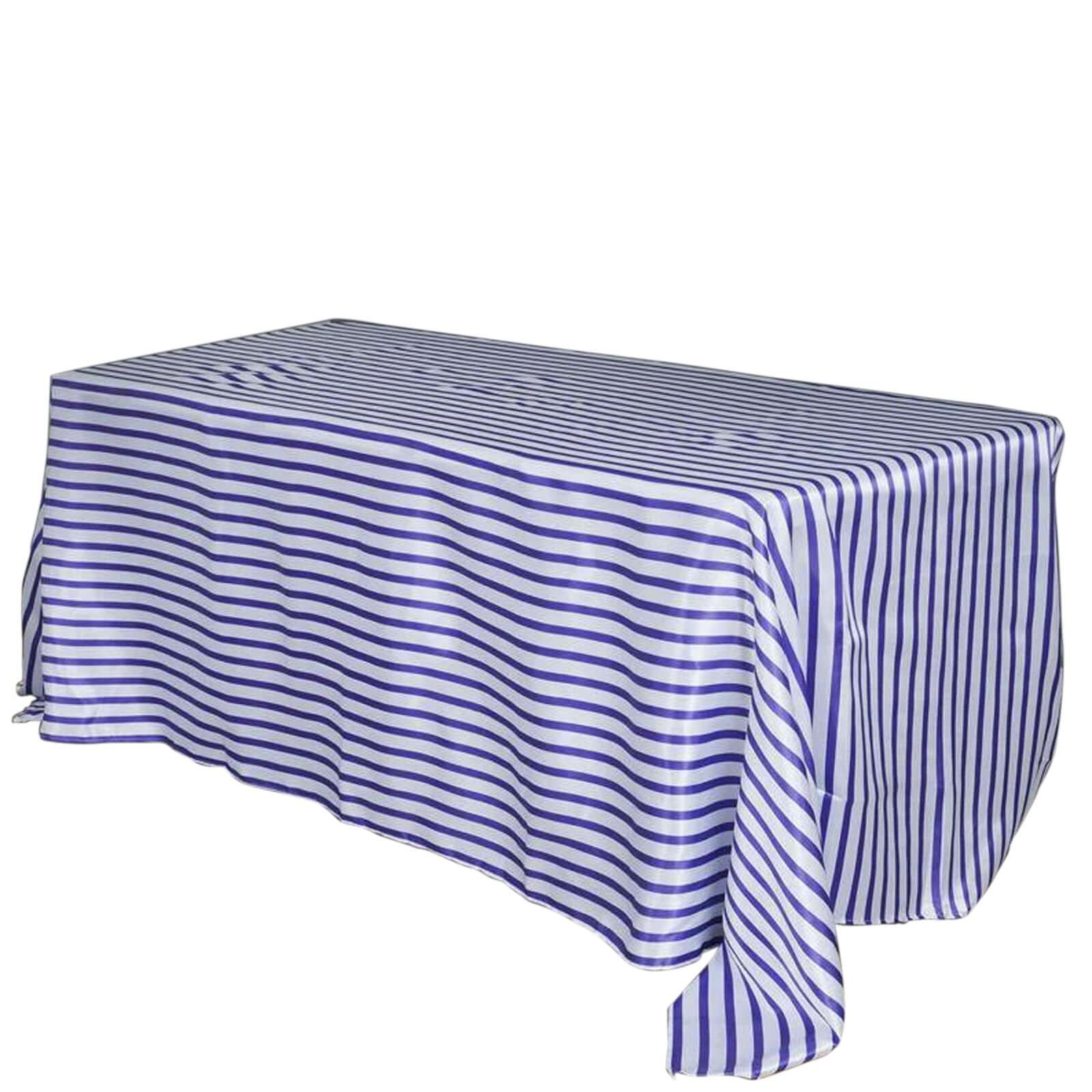 Satin 90"x132" Rectangle Tablecloth White/Purple - Stripe Design with Seamless Smooth Finish Table Cover Pro Linens