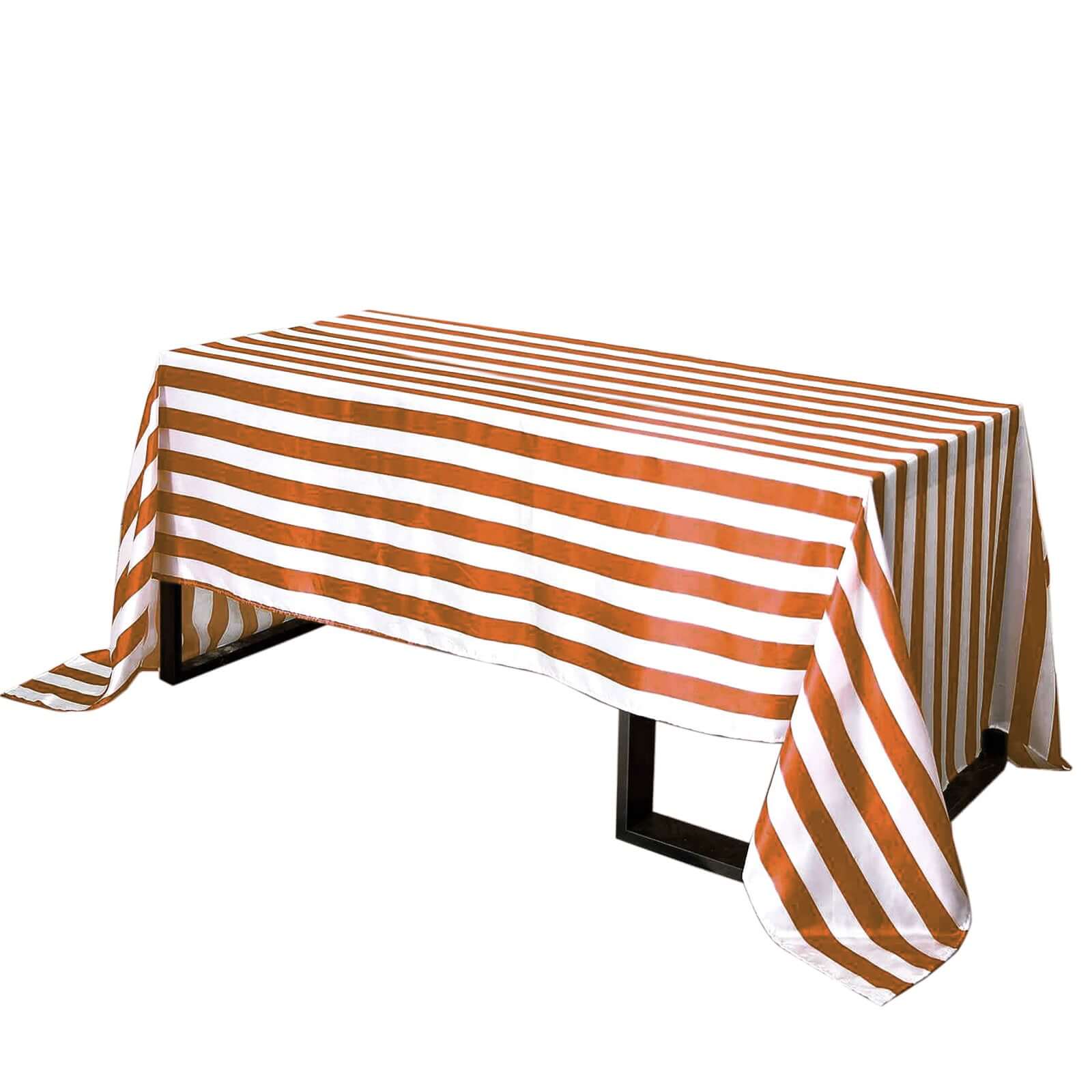 Satin 90"x156" Rectangle Tablecloth Gold/White - Stripe Design with Seamless Finish Table Cover Pro Linens