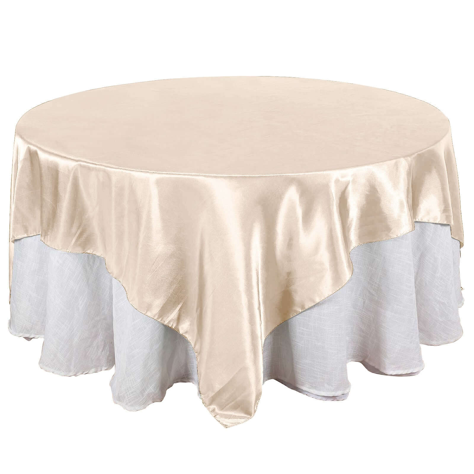 Satin 90"x90" Table Overlay Square Tablecloth Beige - Smooth Finish Table Topper Pro Linens