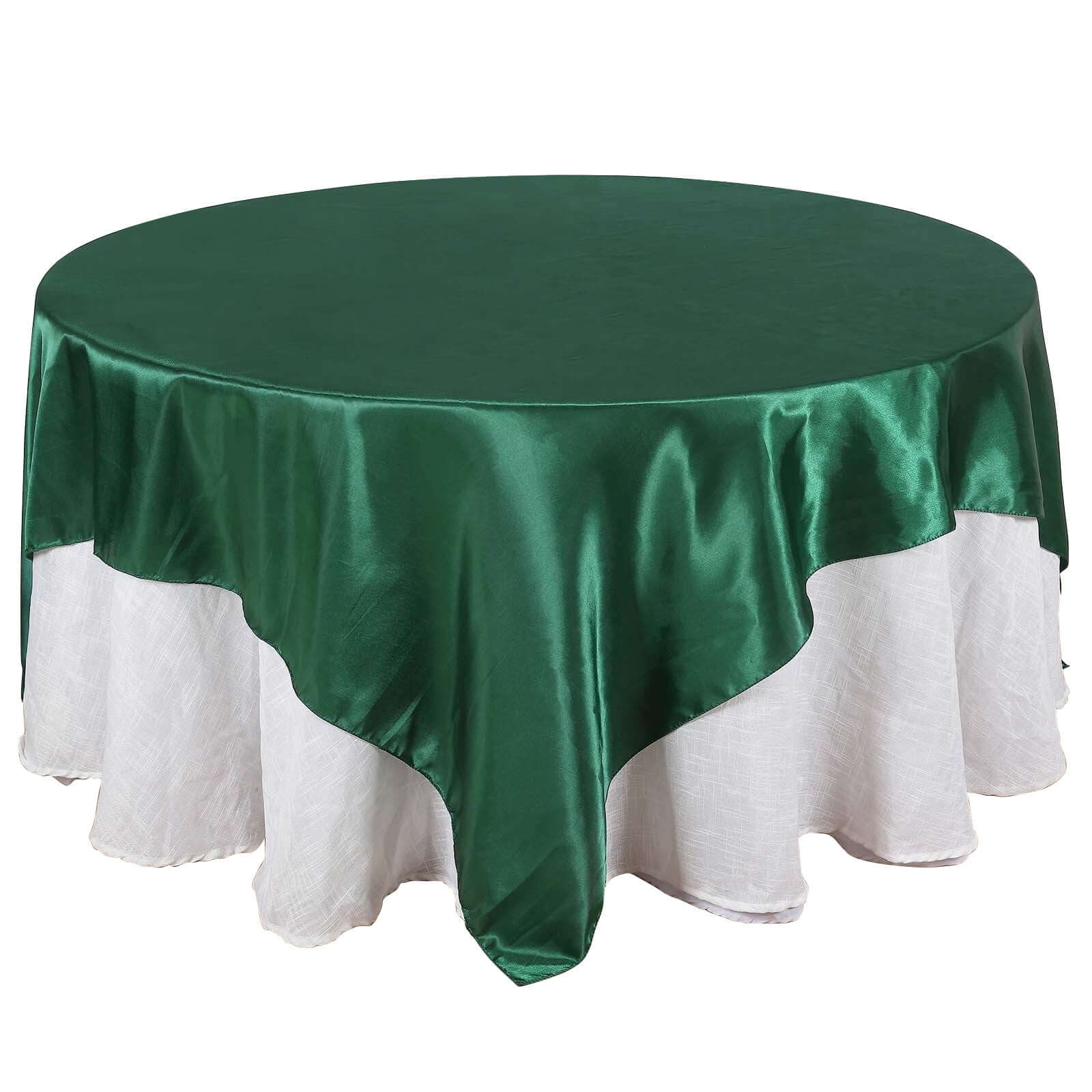 Satin 90"x90" Table Overlay Square Tablecloth Hunter Emerald Green - Smooth Finish Table Topper Pro Linens