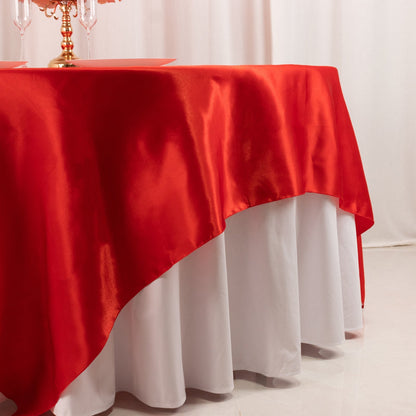 Satin 90"x90" Table Overlay Square Tablecloth Red - Smooth Finish Table Topper Pro Linens