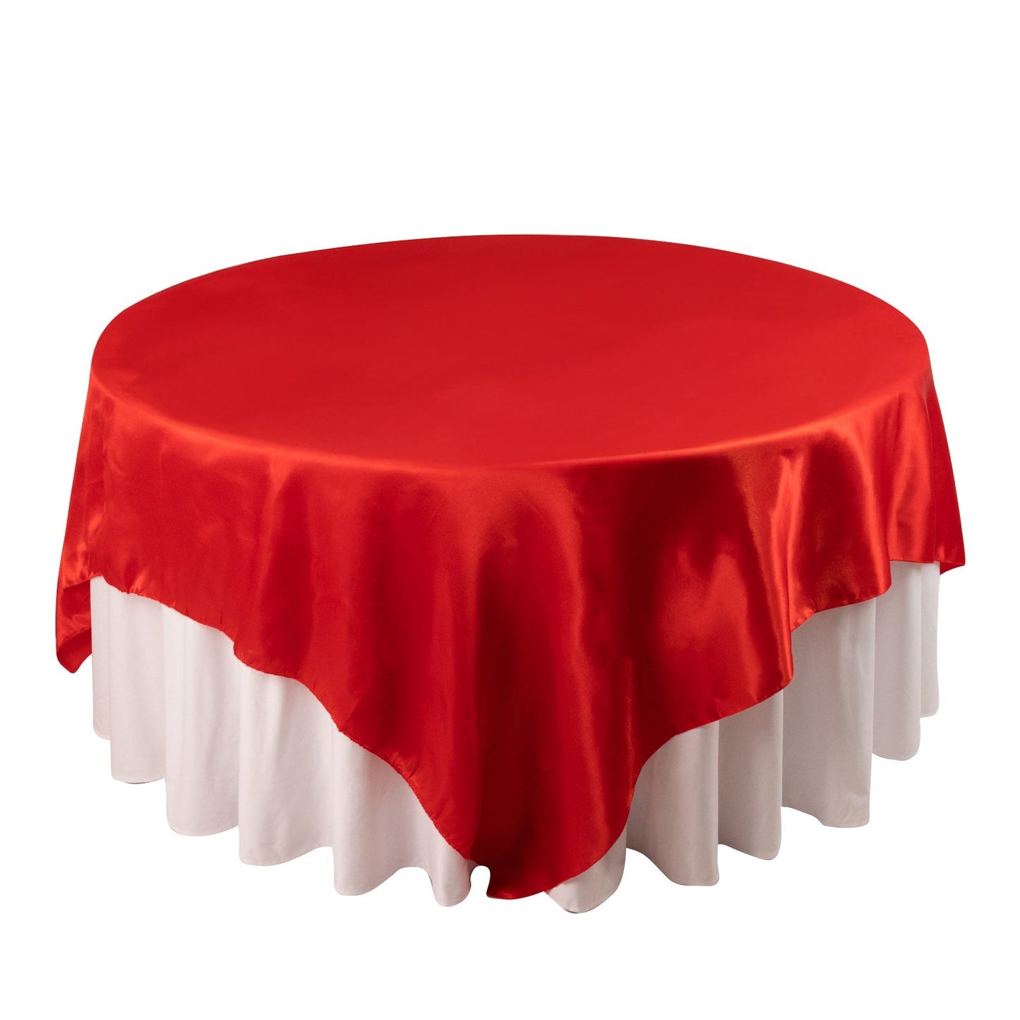 Satin 90"x90" Table Overlay Square Tablecloth Red - Smooth Finish Table Topper Pro Linens