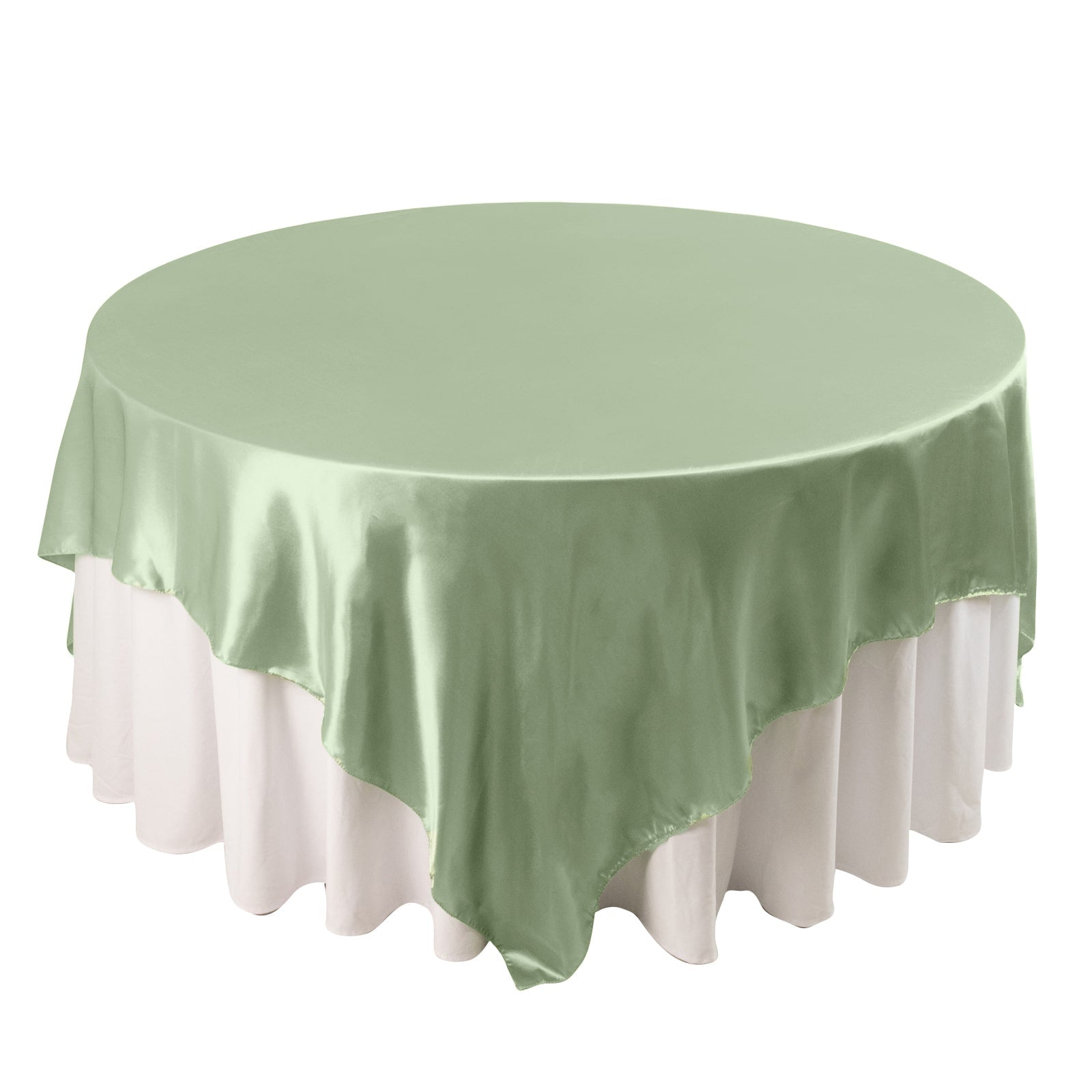 Satin 90"x90" Table Overlay Square Tablecloth Sage Green - Smooth Finish Table Topper Pro Linens