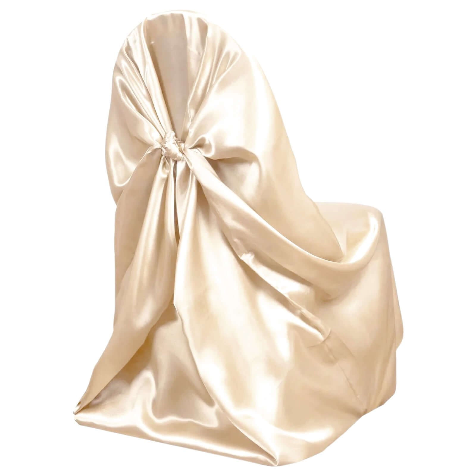 Satin Chair Cover Self-Tie Universal Design Beige - Durable Slip-On Cover for Folding, Dining, Banquet & Standard Chairs Pro Linens