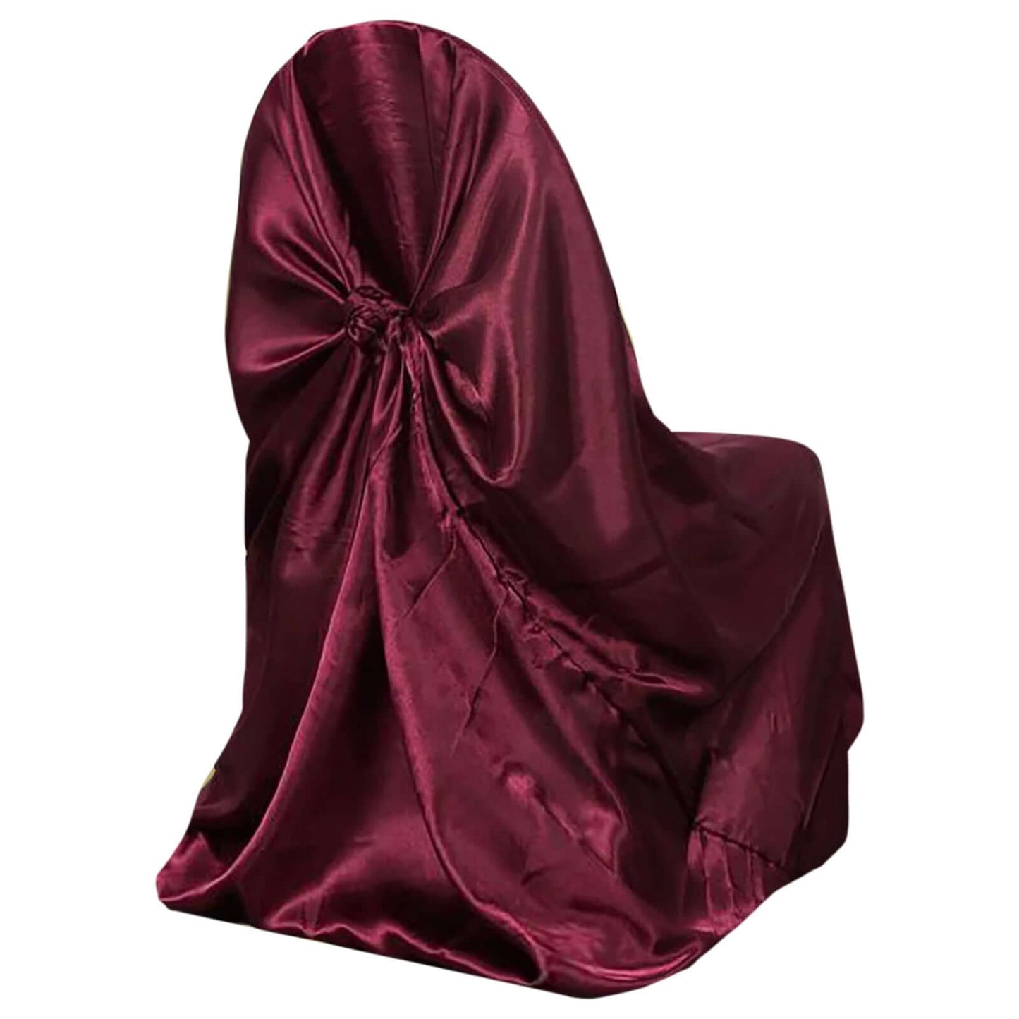 Satin Chair Cover Self-Tie Universal Design Burgundy - Durable Slip-On Cover for Folding, Dining, Banquet & Standard Chairs Pro Linens