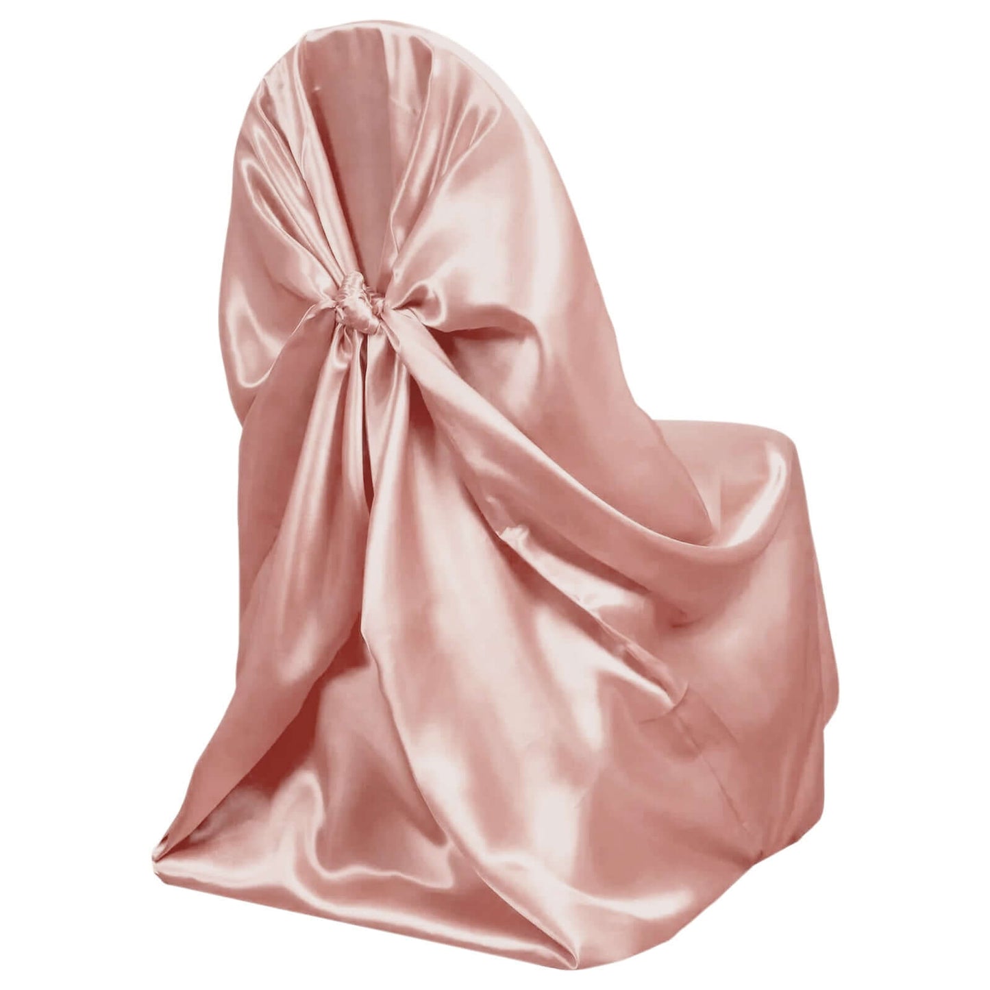 Satin Chair Cover Self-Tie Universal Design Dusty Rose - Durable Slip-On Cover for Folding, Dining, Banquet & Standard Chairs Pro Linens