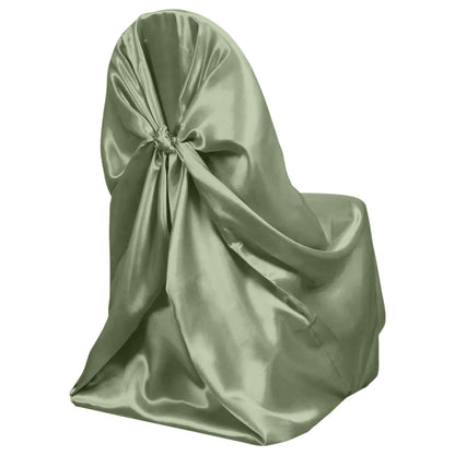 Satin Chair Cover Self-Tie Universal Design Dusty Sage Green - Durable Slip-On Cover for Folding, Dining, Banquet & Standard Chairs Pro Linens