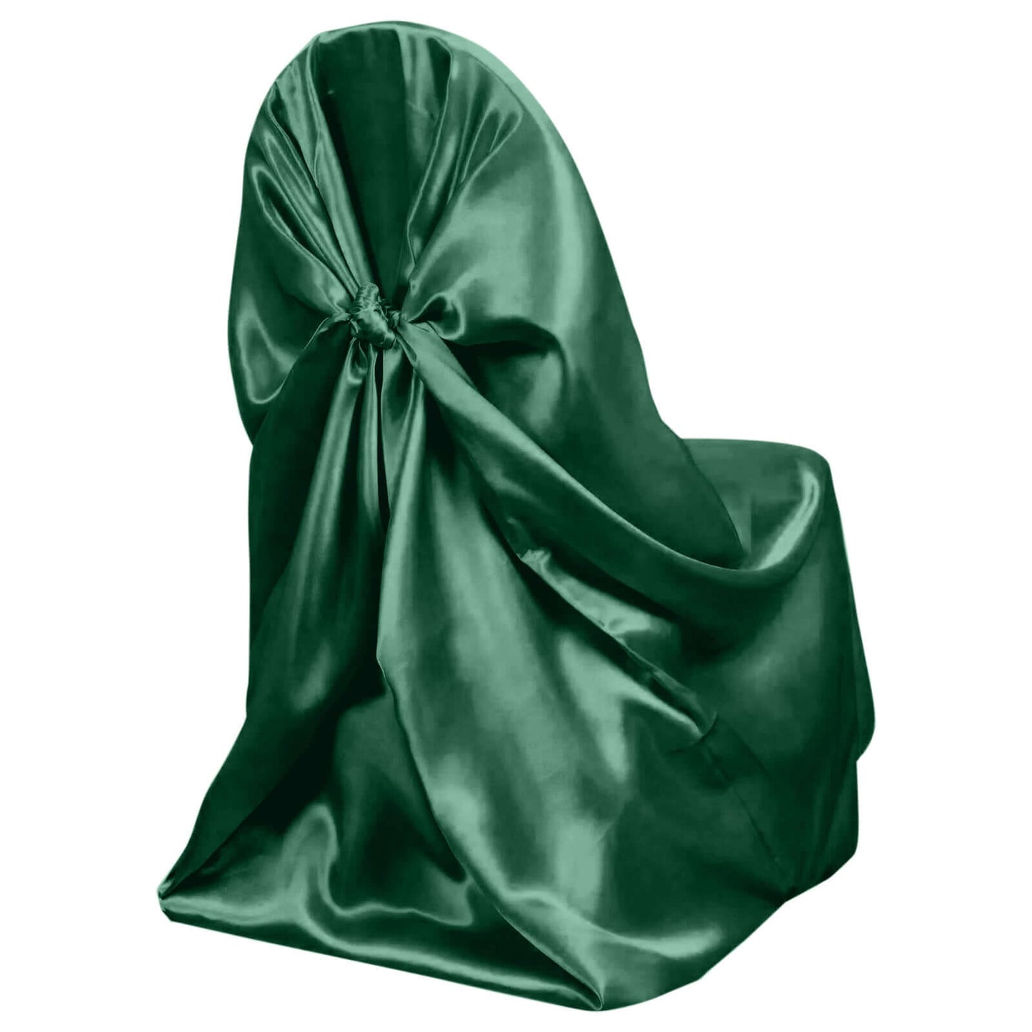 Satin Chair Cover Self-Tie Universal Design Hunter Emerald Green - Durable Slip-On Cover for Folding, Dining, Banquet & Standard Chairs Pro Linens