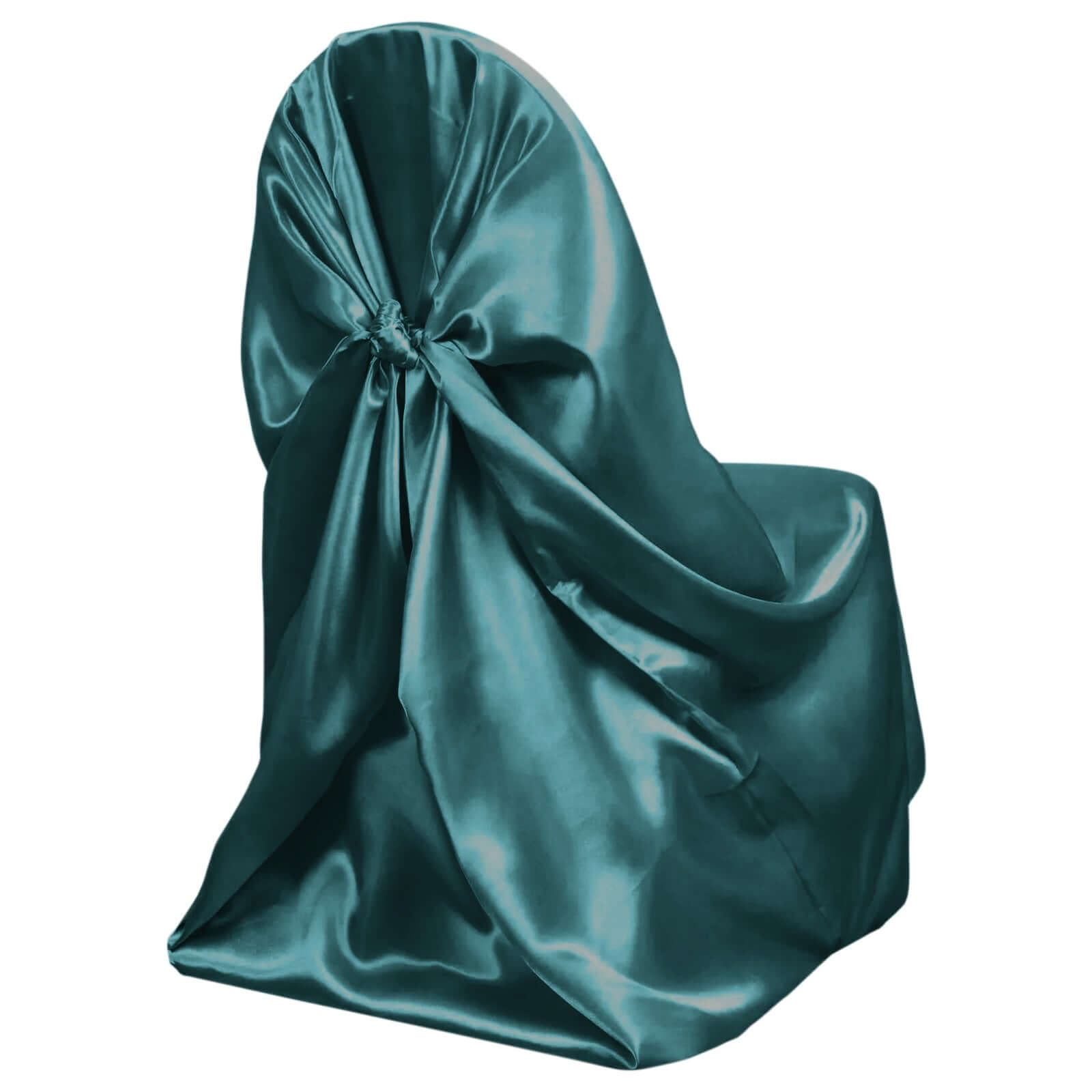 Satin Chair Cover Self-Tie Universal Design Peacock Teal - Durable Slip-On Cover for Folding, Dining, Banquet & Standard Chairs Pro Linens