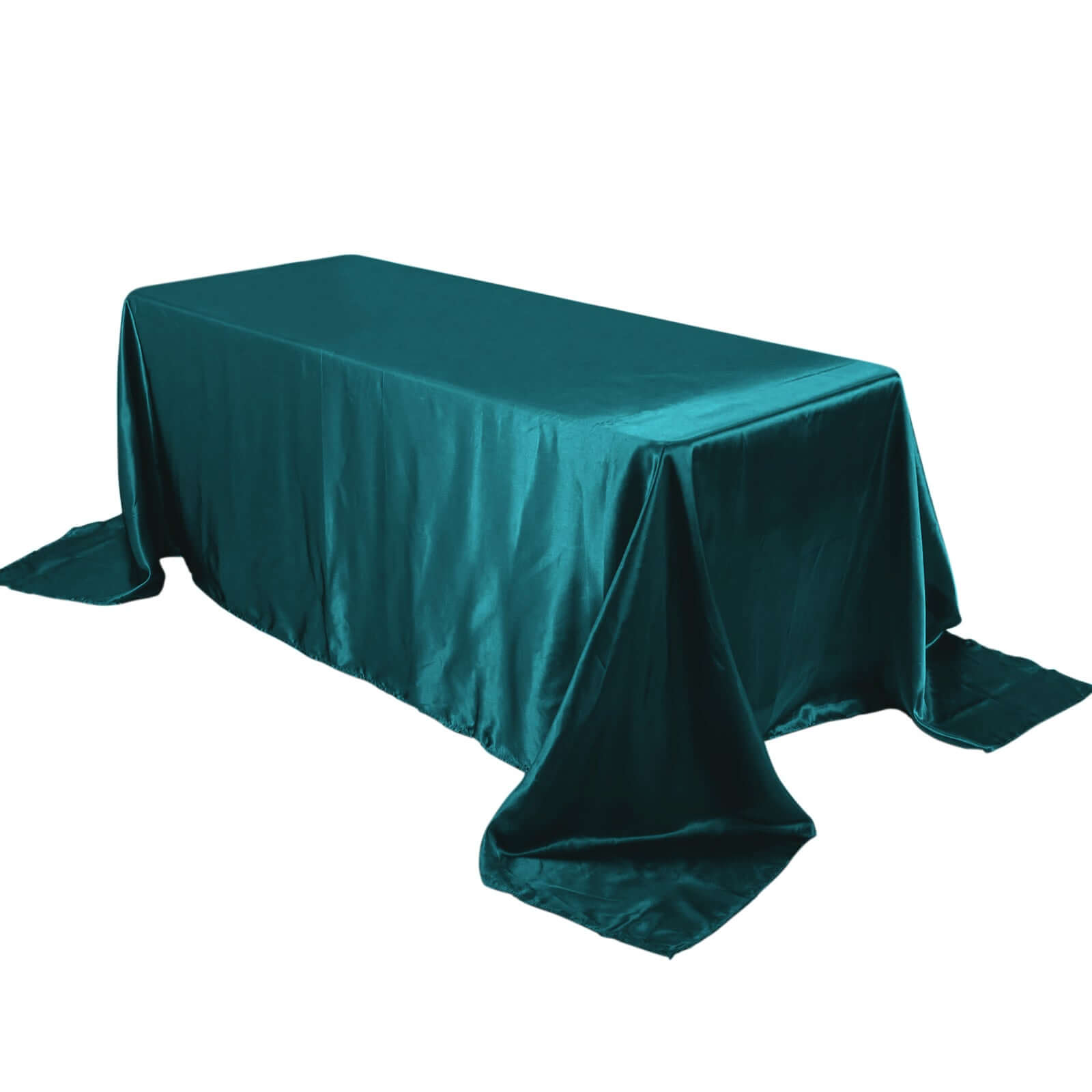 Satin Rectangular 90"x132" Tablecloth Peacock Teal Satin - Seamless Table Cover Pro Linens