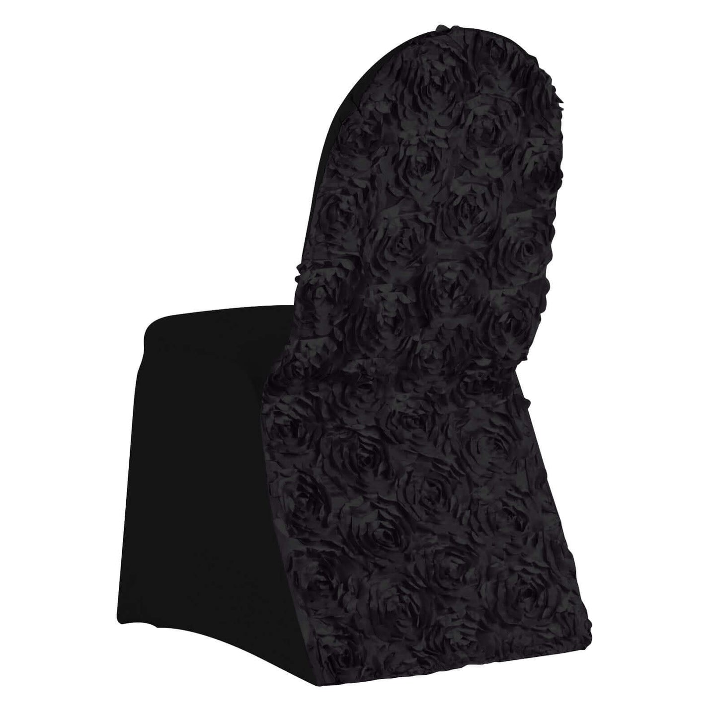 Satin Rosette Chair Cover for Banquet Chairs Black - Stretch Fitted Slip-On Slipcover Pro Linens