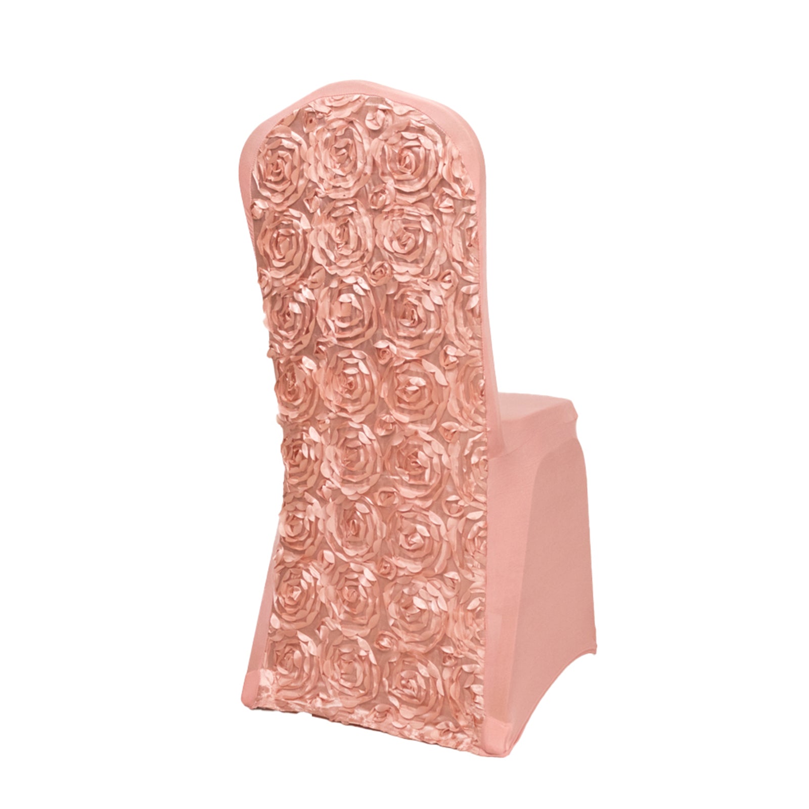 Satin Rosette Chair Cover for Banquet Chairs Dusty Rose - Stretch Fitted Slip-On Slipcover Pro Linens