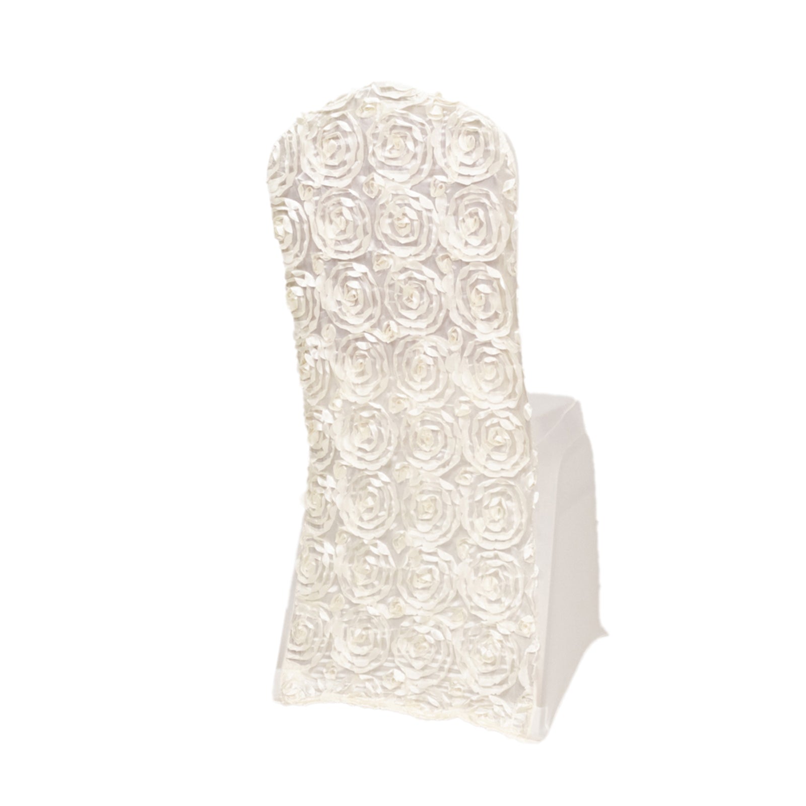 Satin Rosette Chair Cover for Banquet Chairs Ivory - Stretch Fitted Slip-On Slipcover Pro Linens