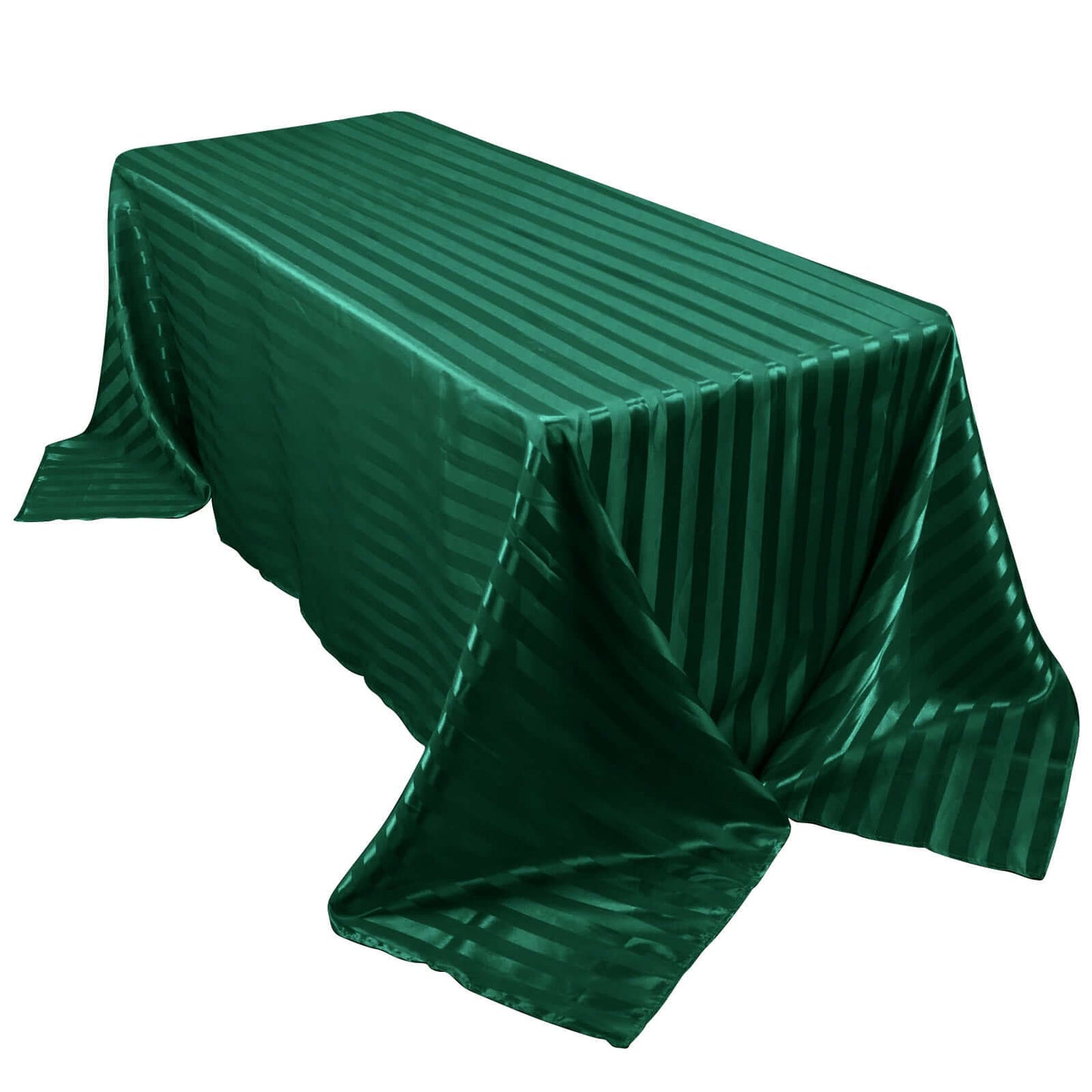 Satin Striped 90"x132" Rectangular Tablecloth Hunter Emerald Green Satin Stripe - Seamless Silky Smooth Table Cover Pro Linens