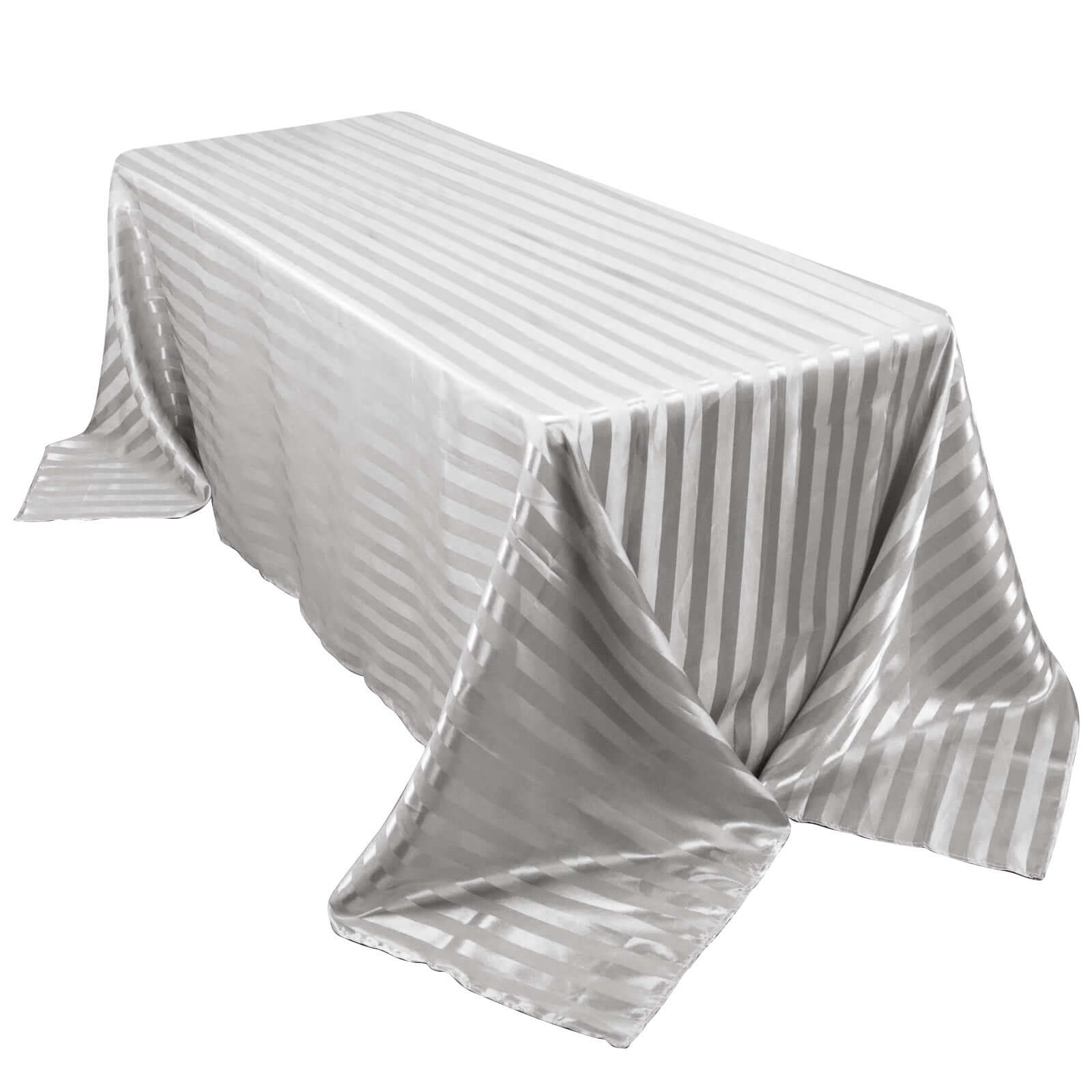 Satin Striped 90"x132" Rectangular Tablecloth Silver Satin Stripe - Seamless Silky Smooth Table Cover Pro Linens