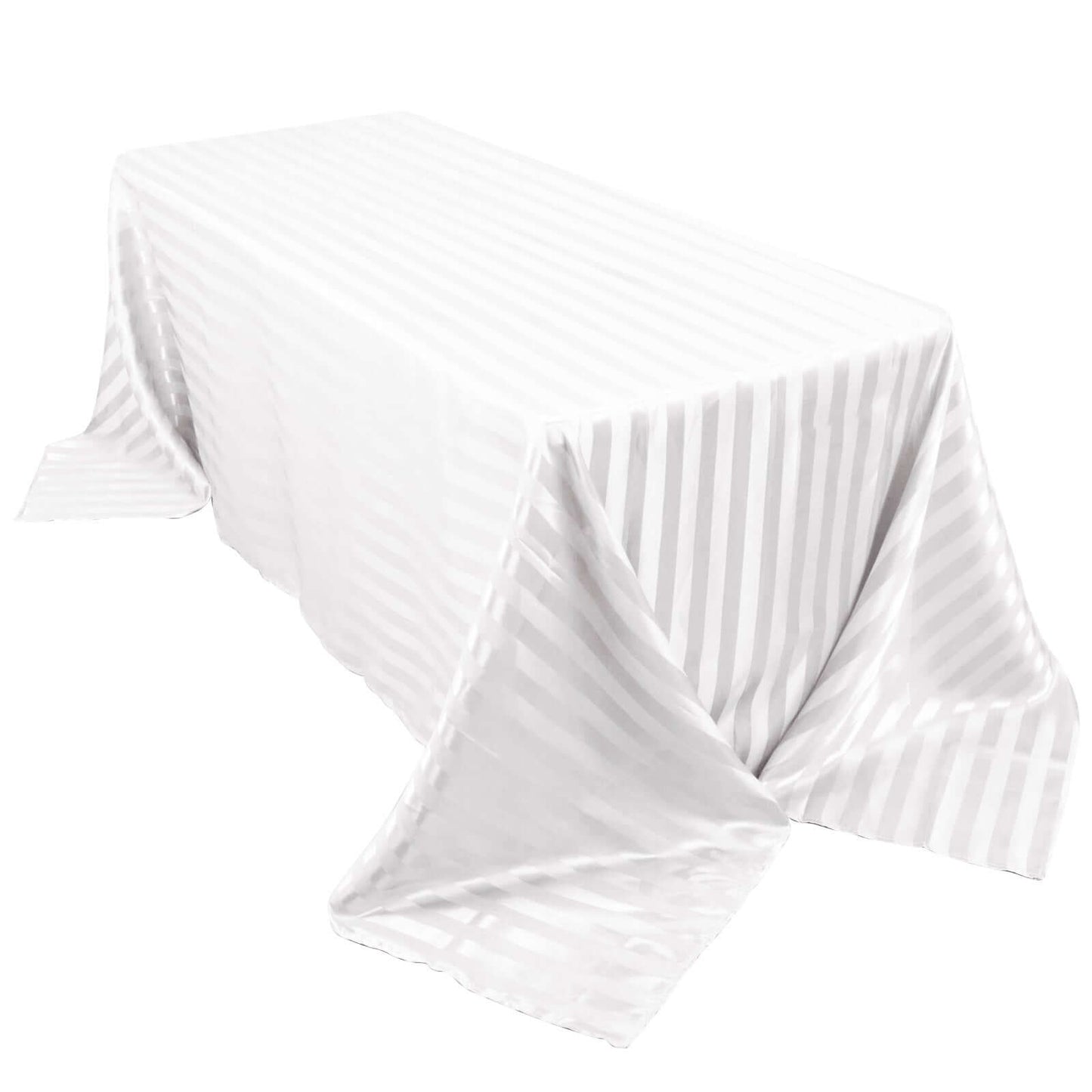 Satin Striped 90"x132" Rectangular Tablecloth White Satin Stripe - Seamless Silky Smooth Wedding Decor Pro Linens