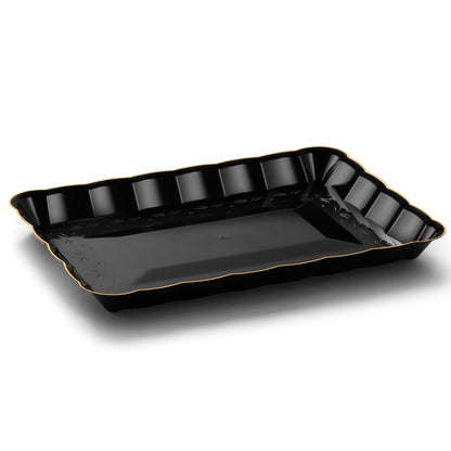 Scalloped Black and Gold Rectangular Serving Tray - 4 Count Serving Tray Pro Linens