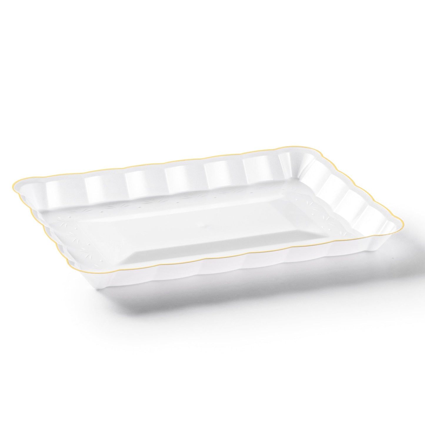 Scalloped White and Gold Rectangular Serving Tray - 4 Count Serving Tray Pro Linens