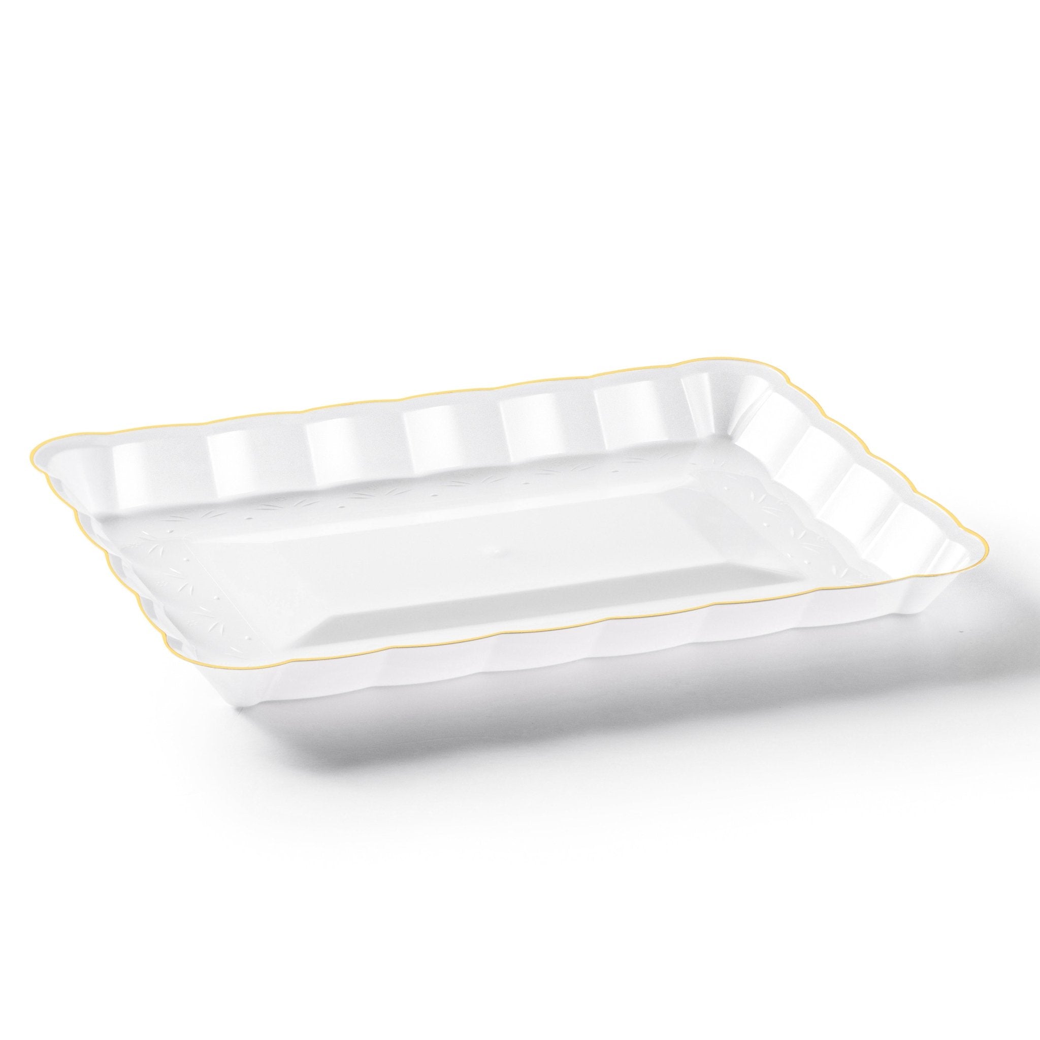 Scalloped White and Gold Rectangular Serving Tray - 4 Count Serving Tray Pro Linens