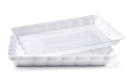 Scalloped White Rectangular Serving Tray - 4 Count Serving Tray Pro Linens