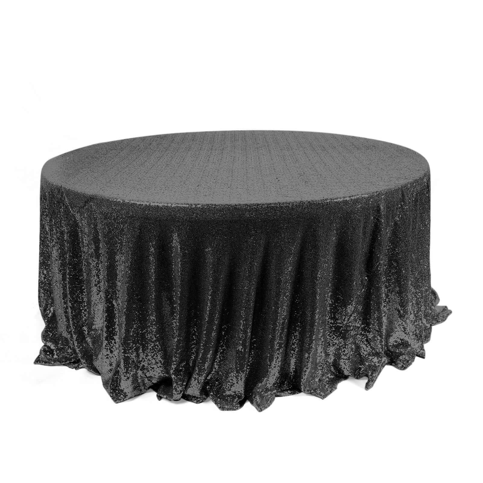 Sequin 120" Round Tablecloth Black - Seamless Glittering Table Cover - Pro Linens