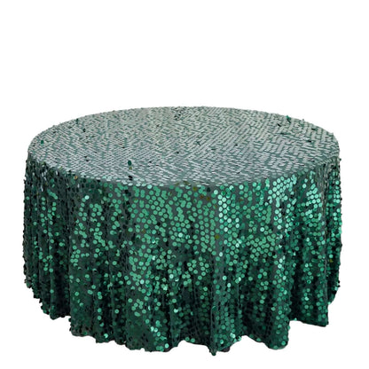 Sequin 120" Round Tablecloth Hunter Emerald Green - Seamless Big Payette Table Cover Pro Linens