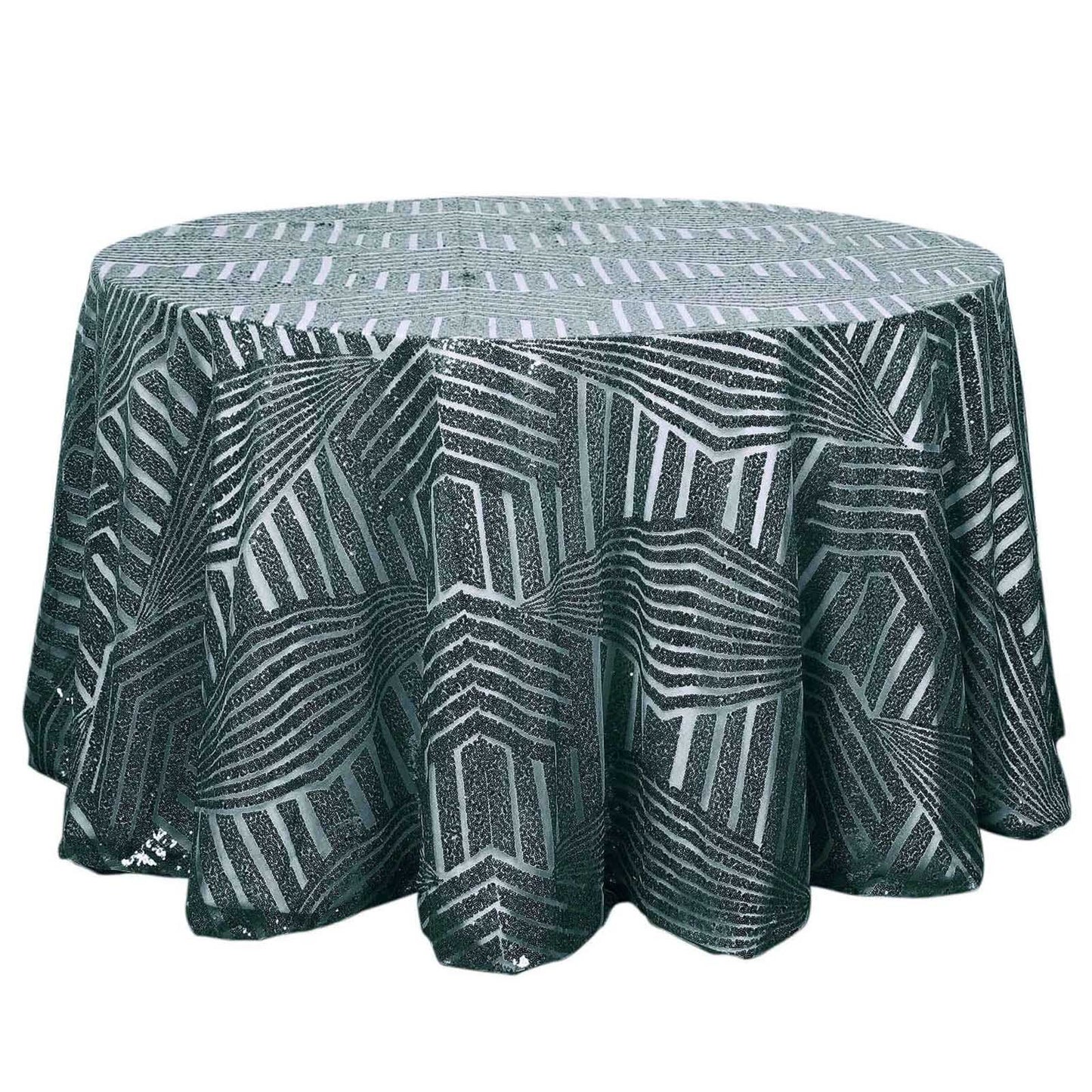 Sequin 120" Round Tablecloth Hunter Emerald Green - Seamless Diamond Glitz Table Cover - Pro Linens