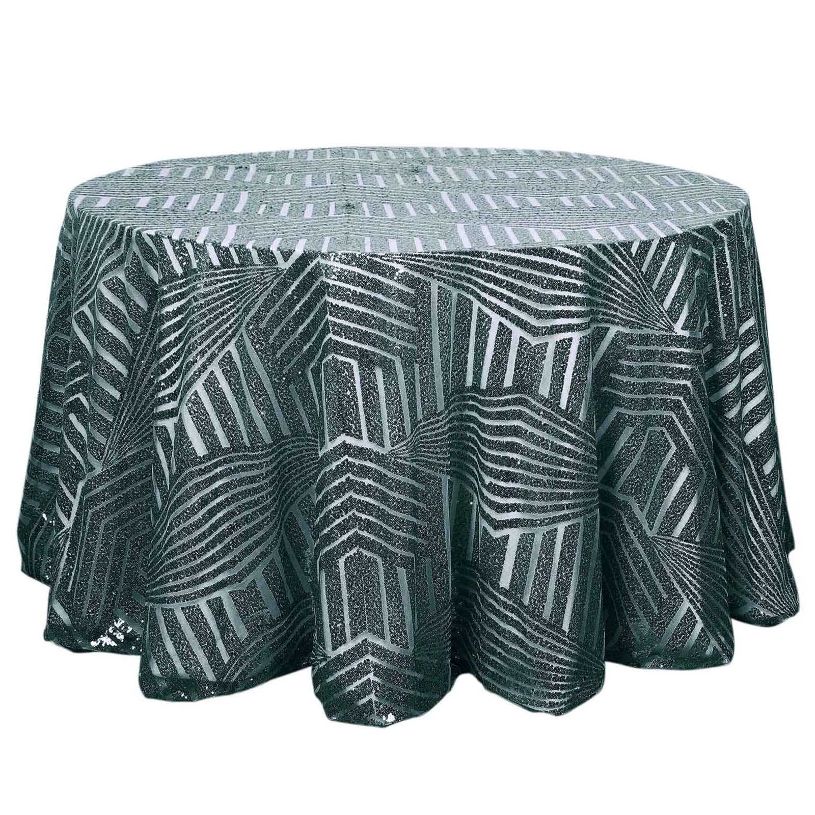 Sequin 120" Round Tablecloth Hunter Emerald Green - Seamless Diamond Glitz Table Cover - Pro Linens