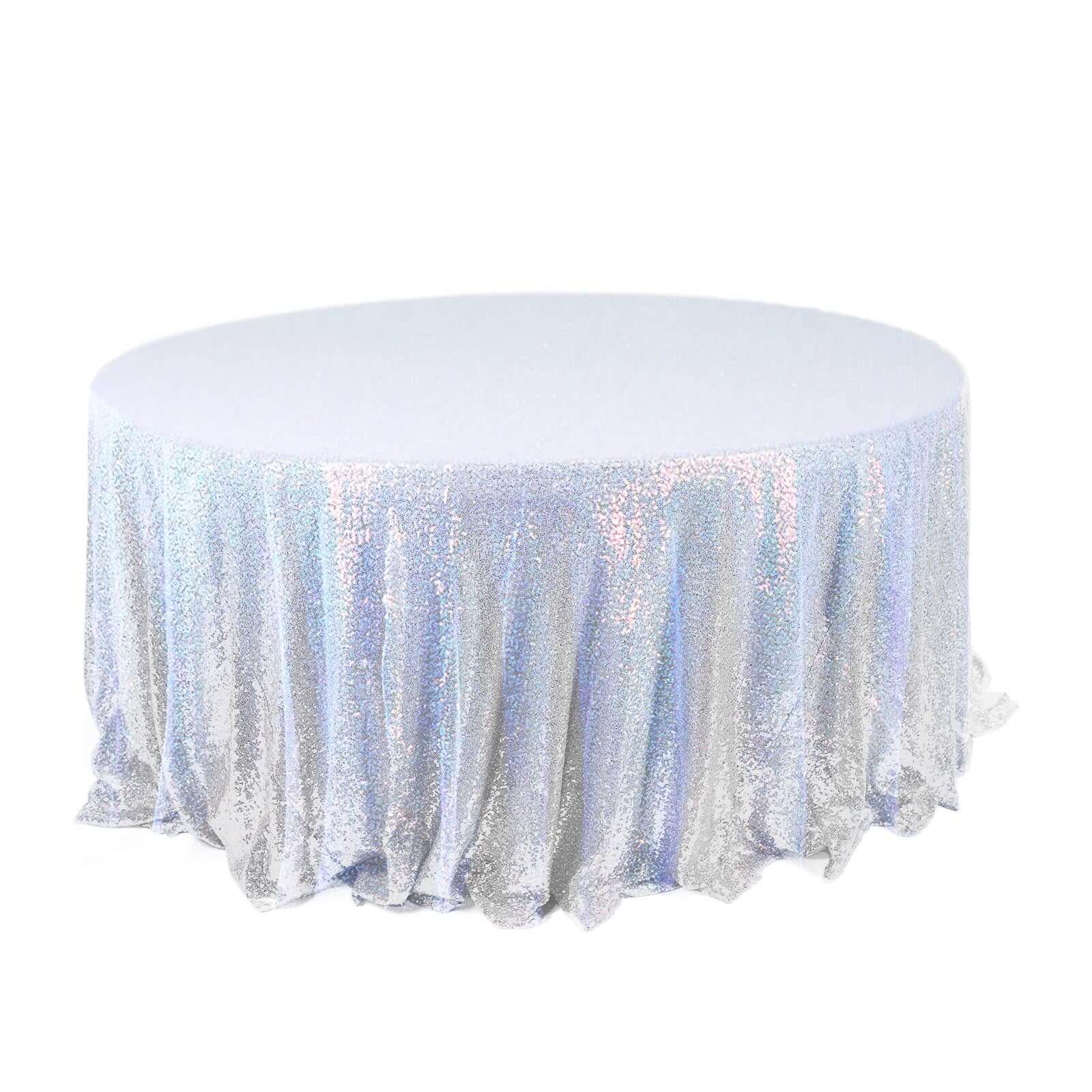 Sequin 120" Round Tablecloth Iridescent Blue - Seamless Glittering Table Cover Pro Linens