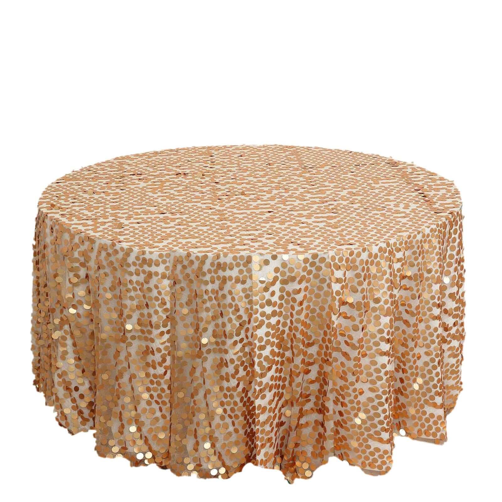 Sequin 120" Round Tablecloth Matte Champagne - Seamless Big Payette Table Cover Pro Linens