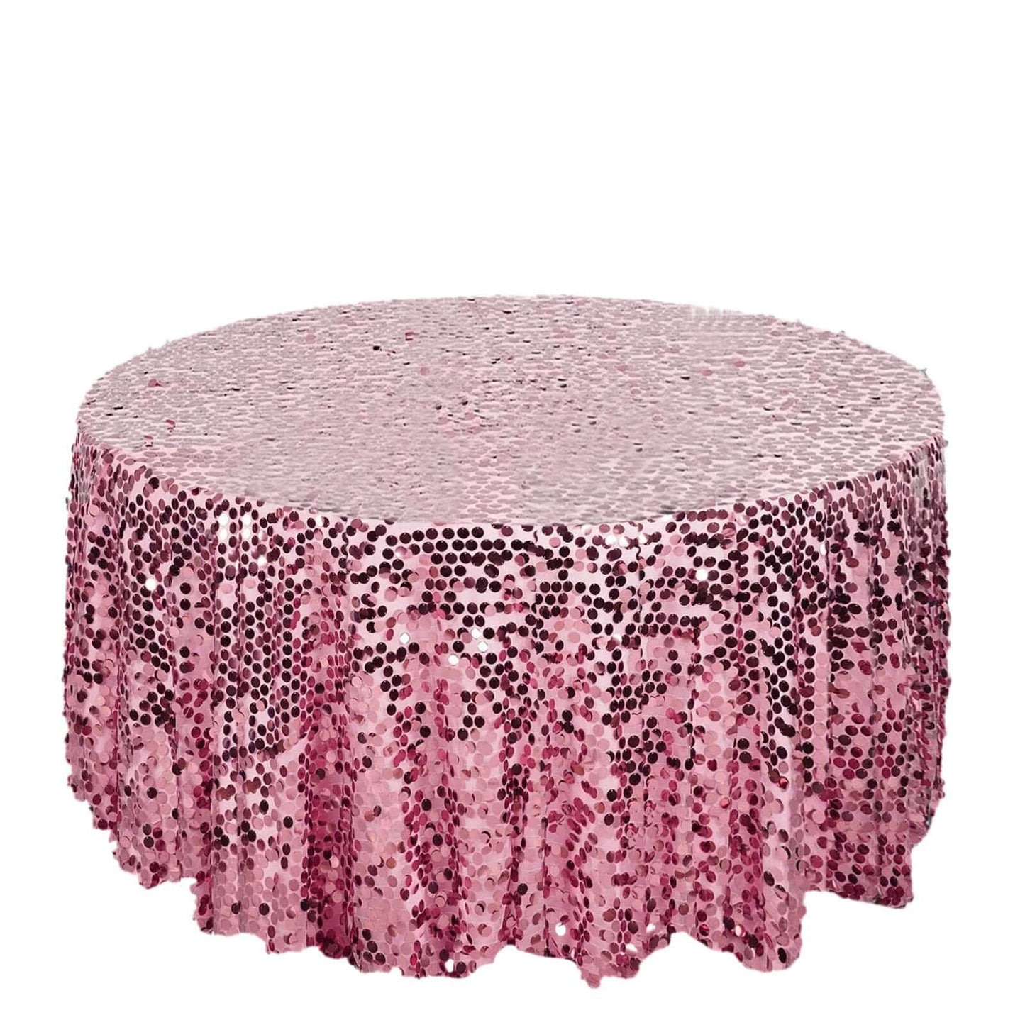 Sequin 120" Round Tablecloth Pink - Seamless Big Payette Table Cover - Pro Linens