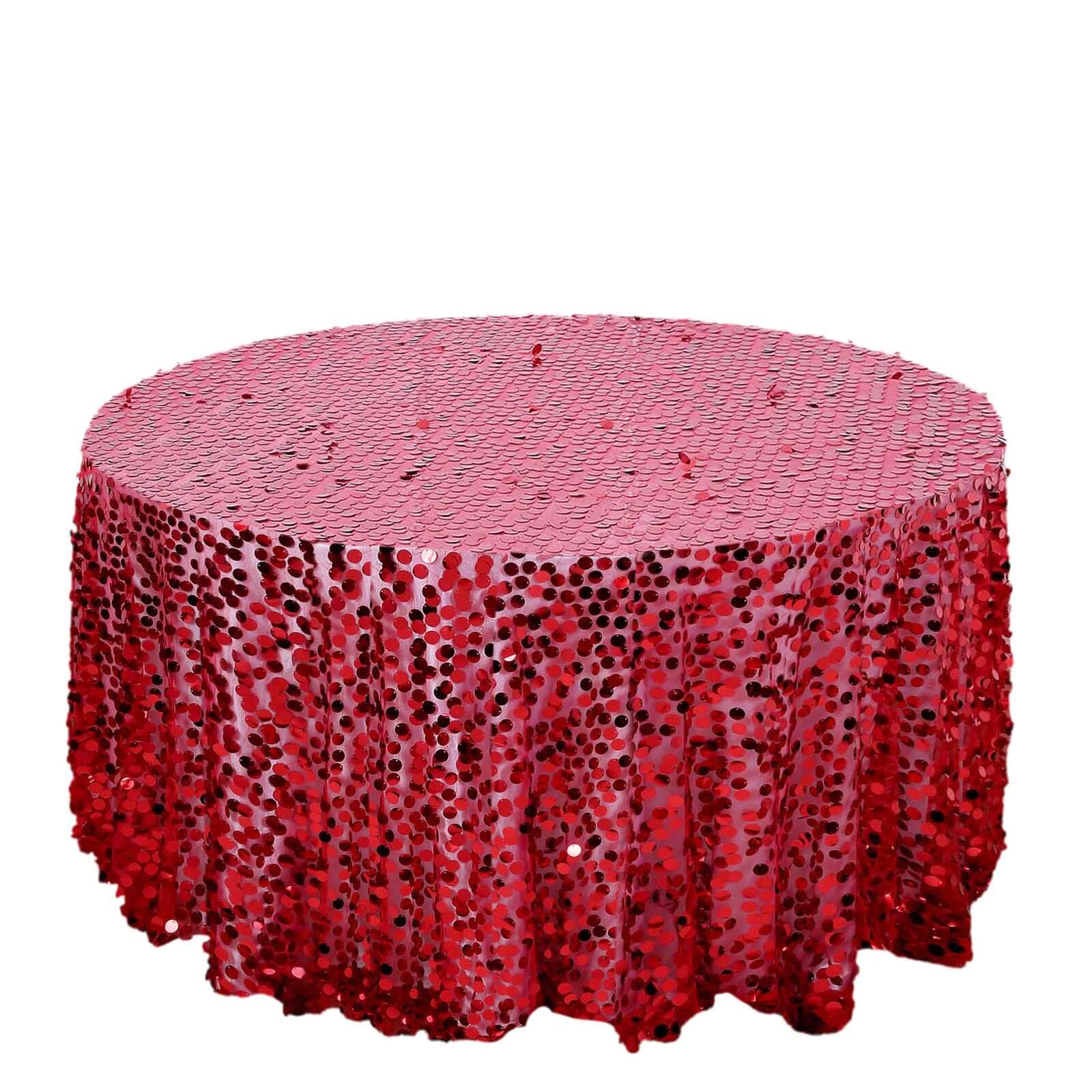 Sequin 120" Round Tablecloth Red - Seamless Big Payette Design Table Cover - Pro Linens