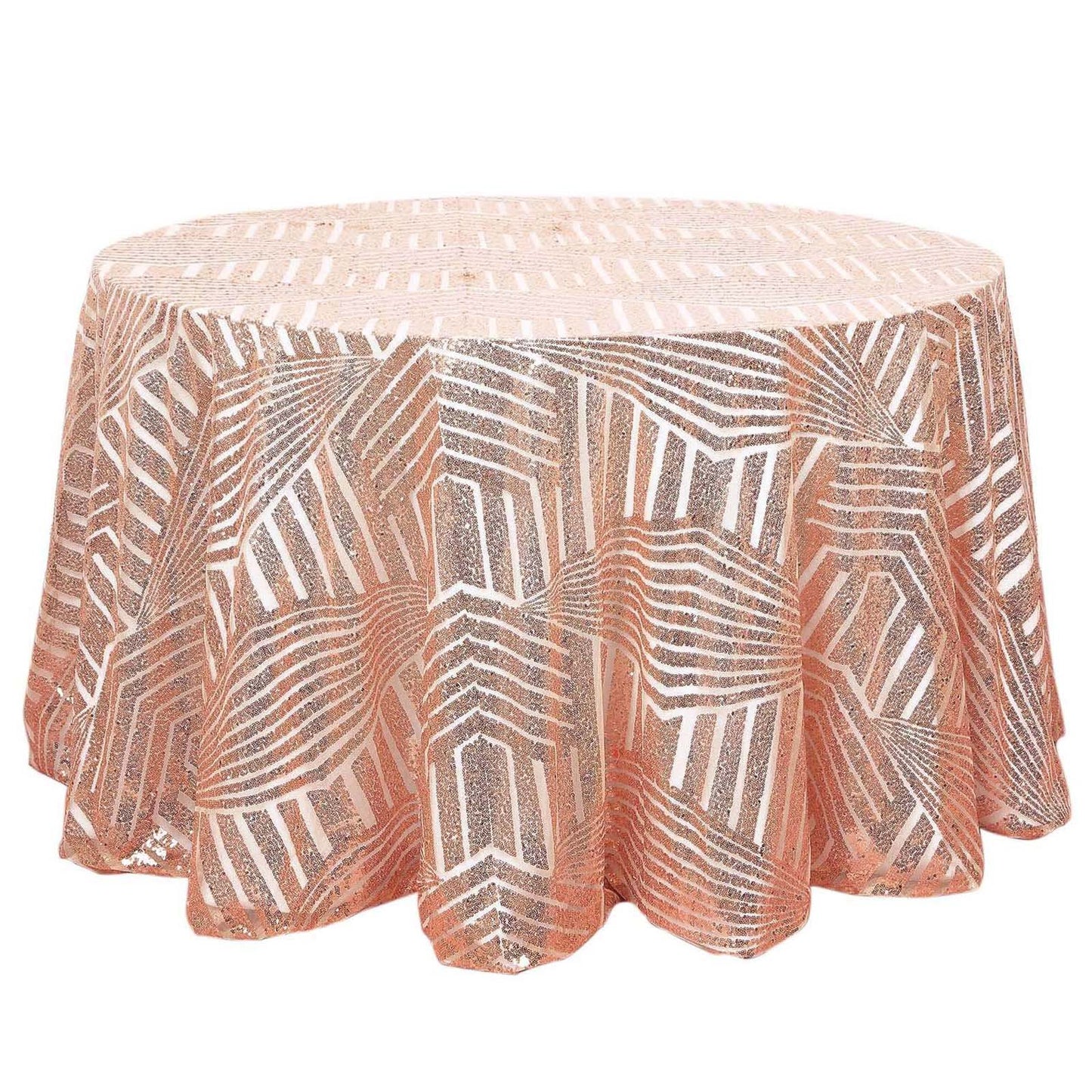 Sequin 120" Round Tablecloth Rose Gold - Seamless Diamond Glitz Table Cover - Pro Linens