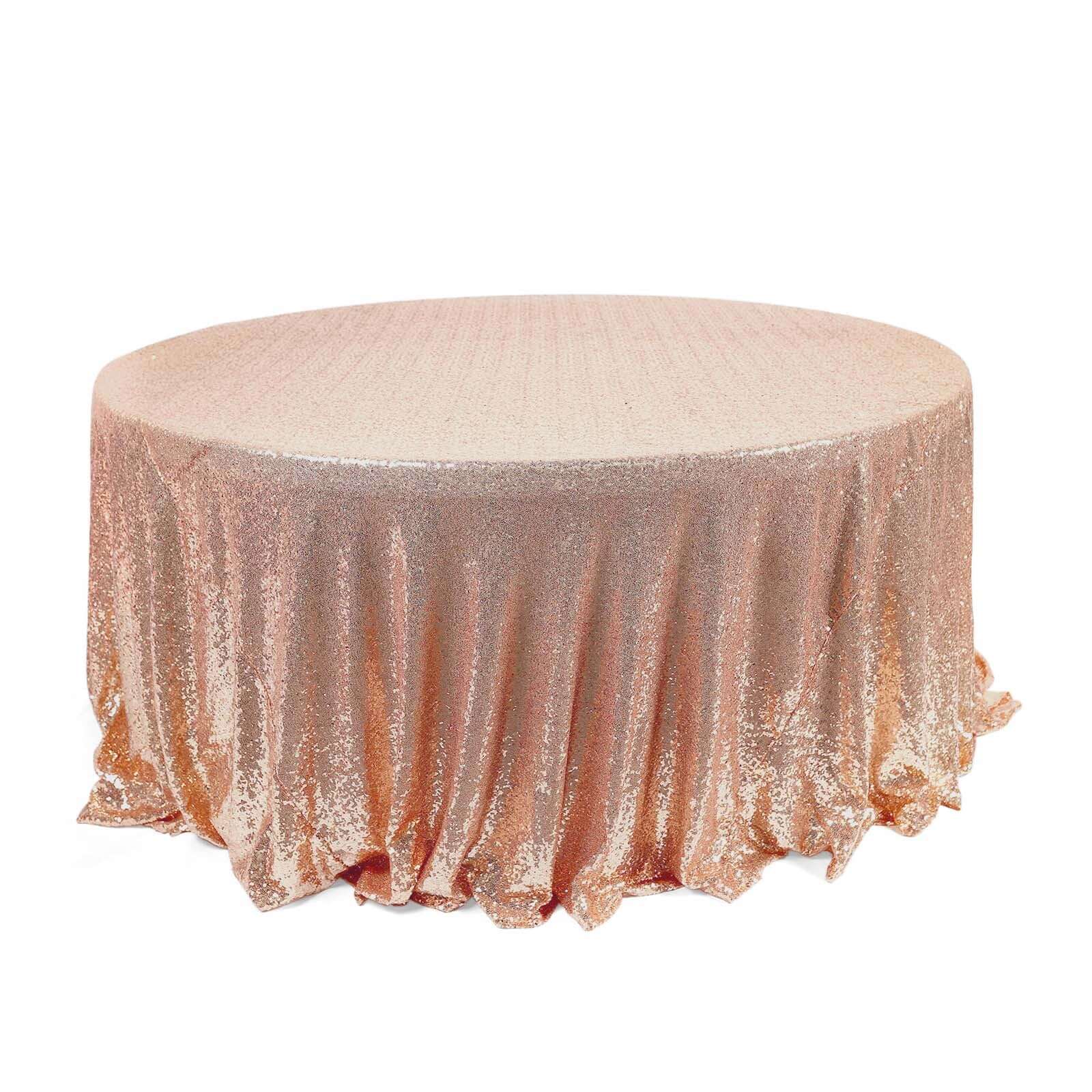 Sequin 120" Round Tablecloth Rose Gold - Seamless Glittering Table Cover - Pro Linens