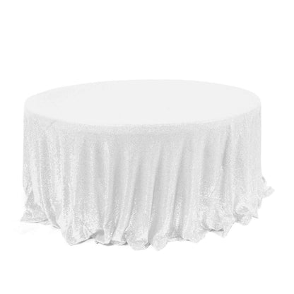 Sequin 120" Round Tablecloth White - Seamless Glittering Design for Sophisticated Events - Pro Linens